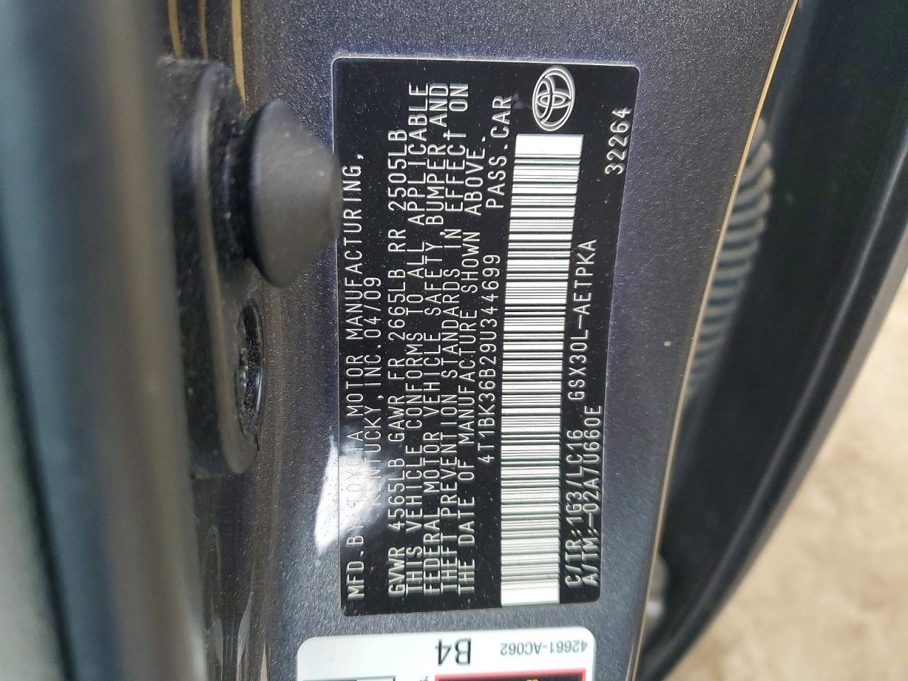 2009 Toyota Avalon Limited Charcoal vin: 4T1BK36B29U344699