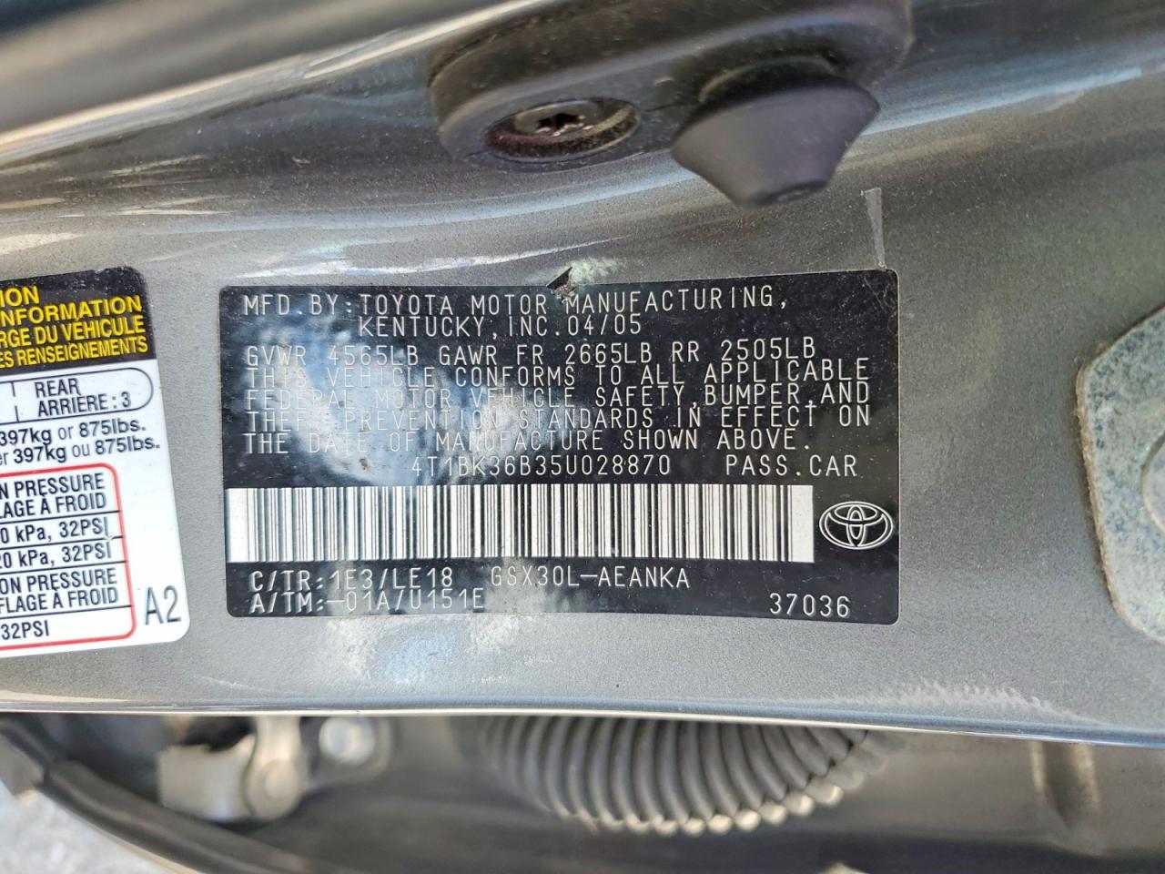 2005 Toyota Avalon Touring Gray vin: 4T1BK36B35U028870