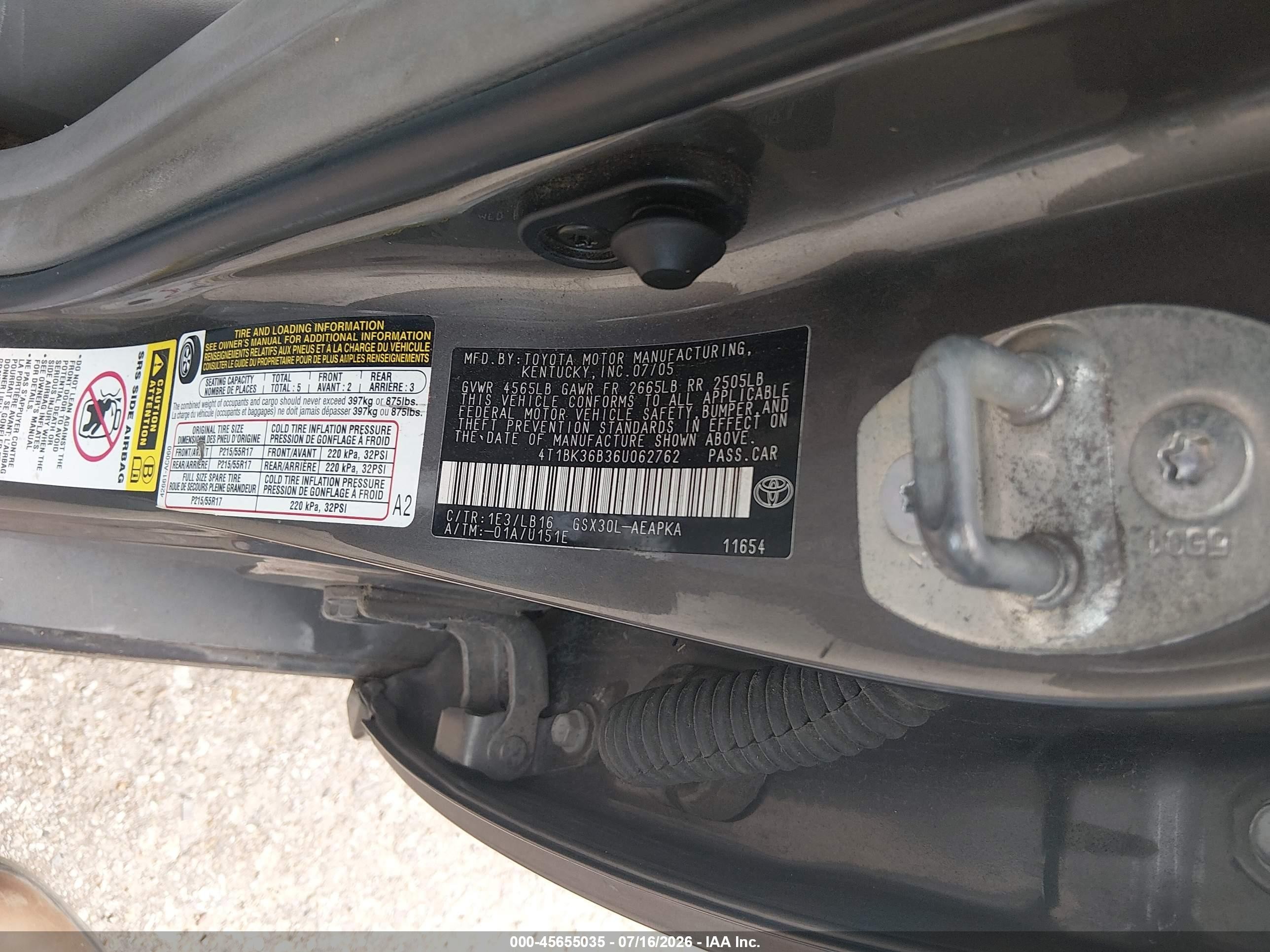 2006 Toyota Avalon Limited Зеленый vin: 4T1BK36B36U062762
