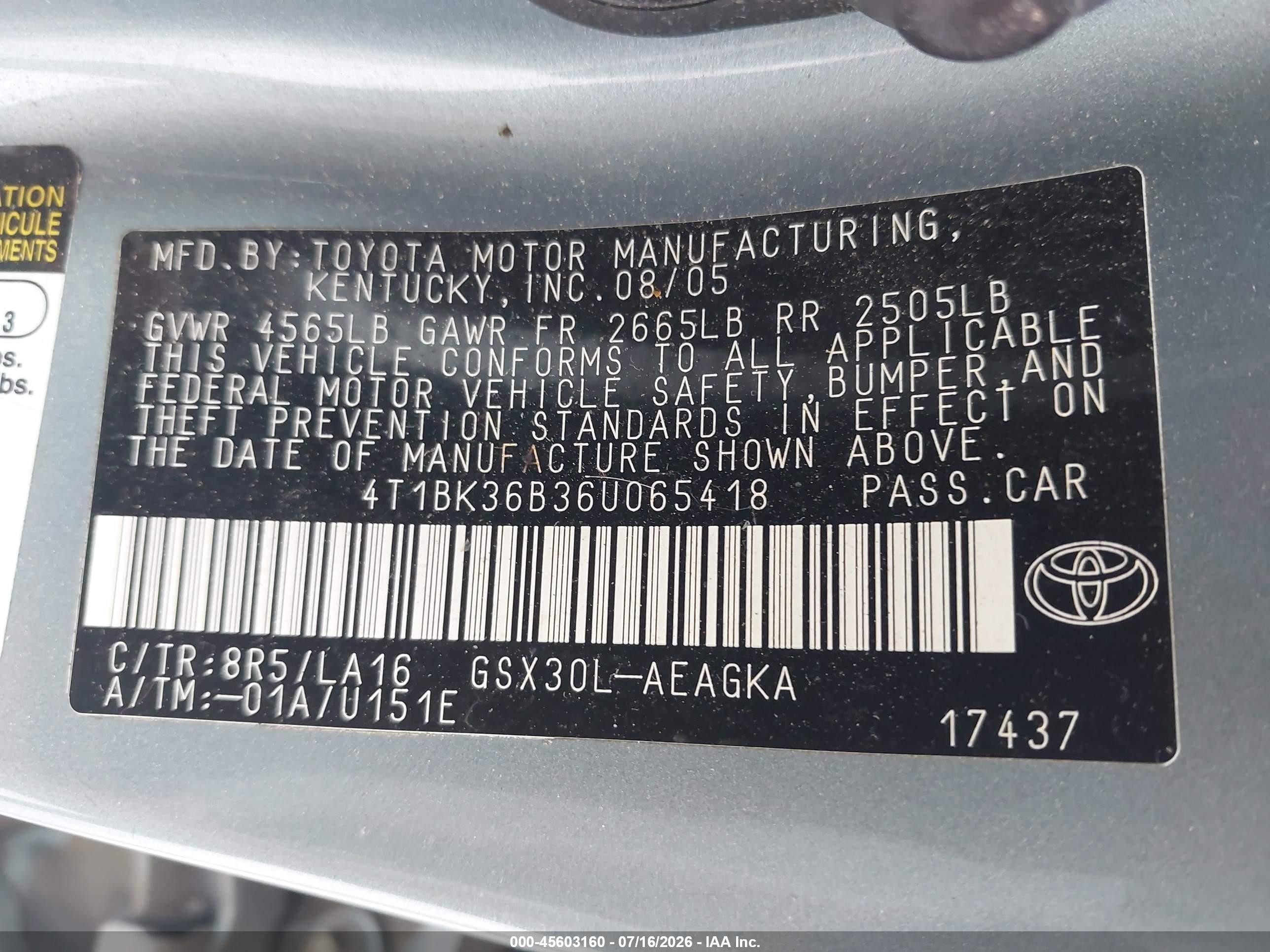 2006 Toyota Avalon Xls Синий vin: 4T1BK36B36U065418