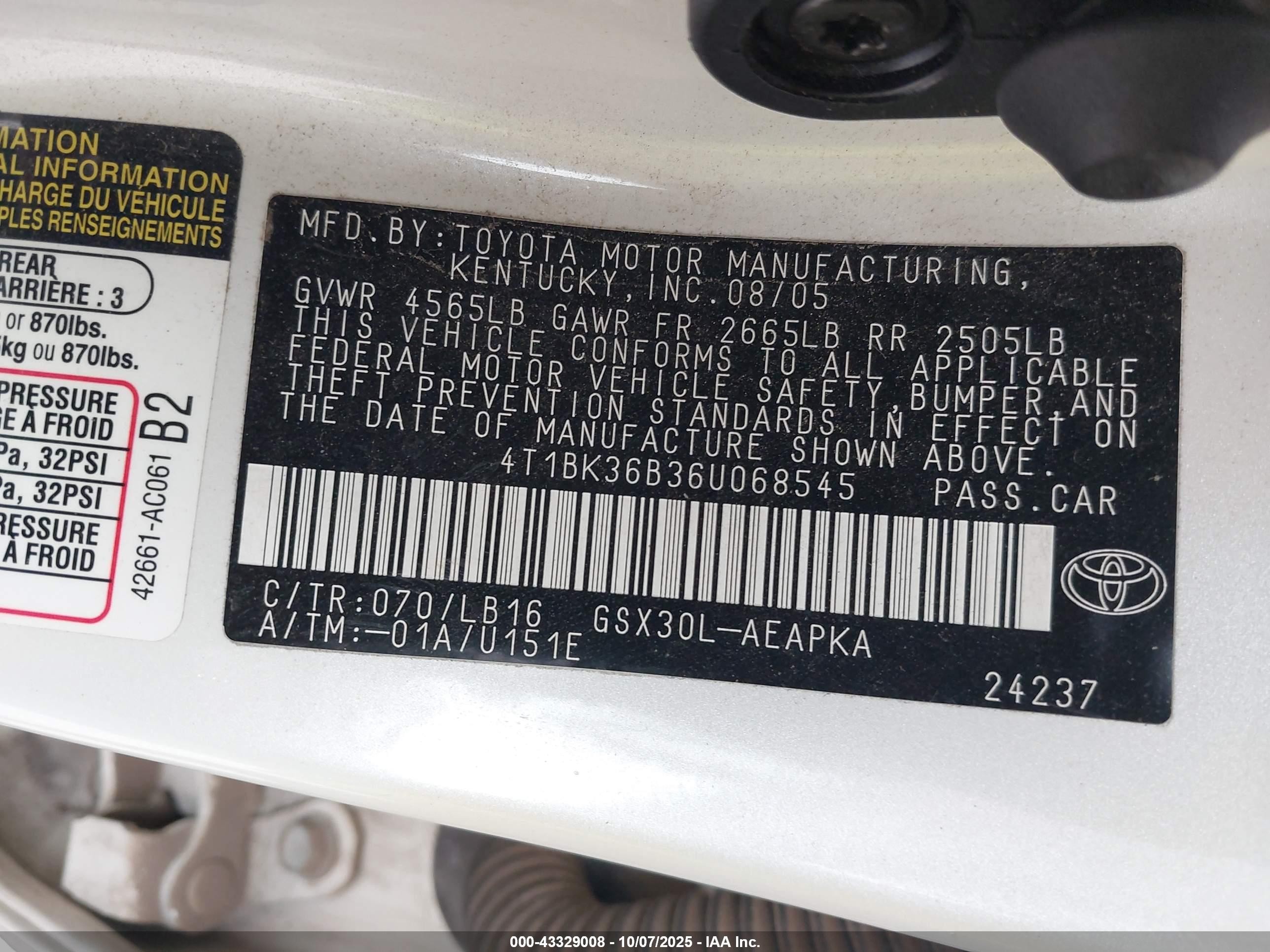 2006 Toyota Avalon Limited White vin: 4T1BK36B36U068545
