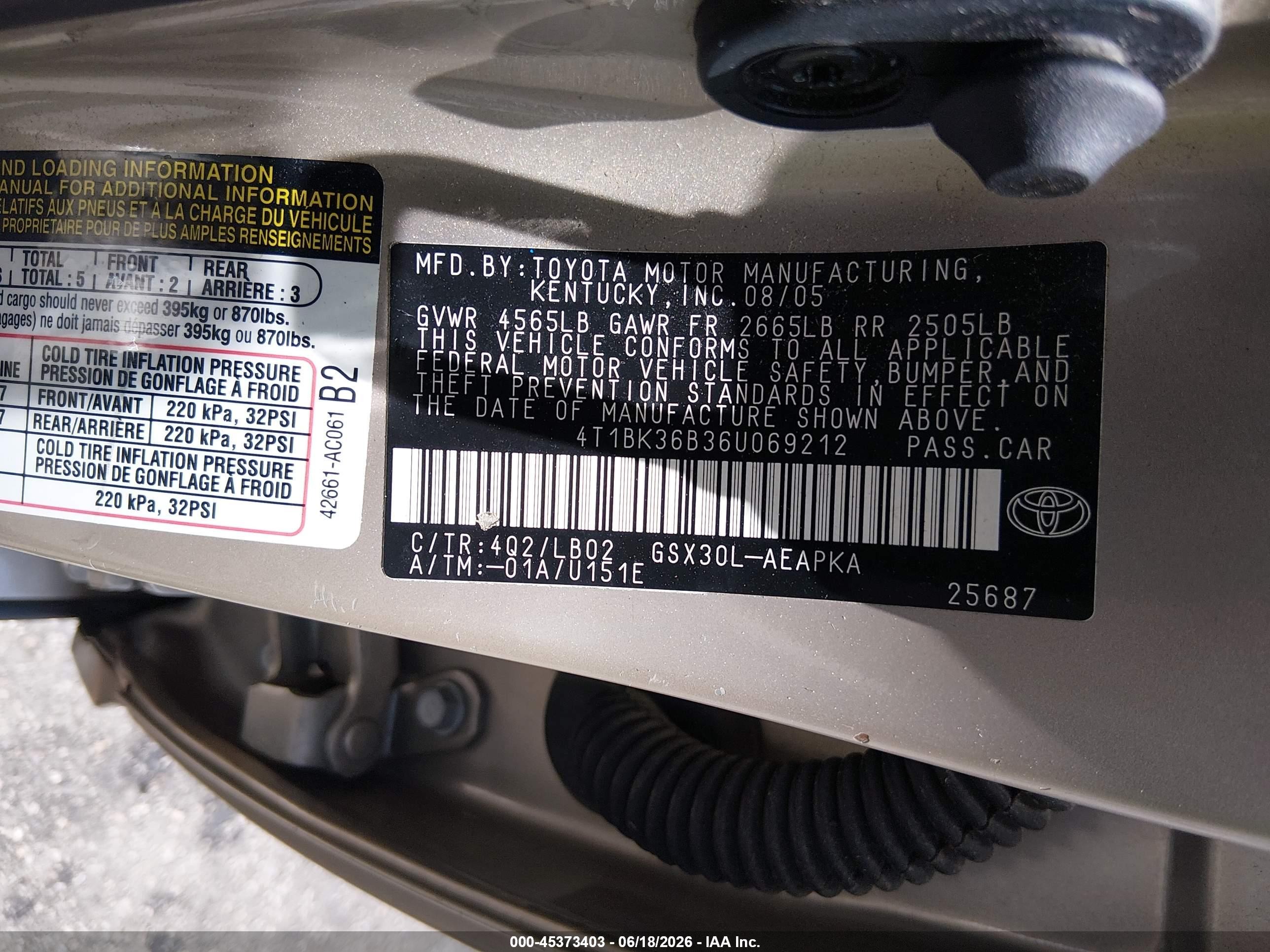 2006 Toyota Avalon Limited Beige vin: 4T1BK36B36U069212