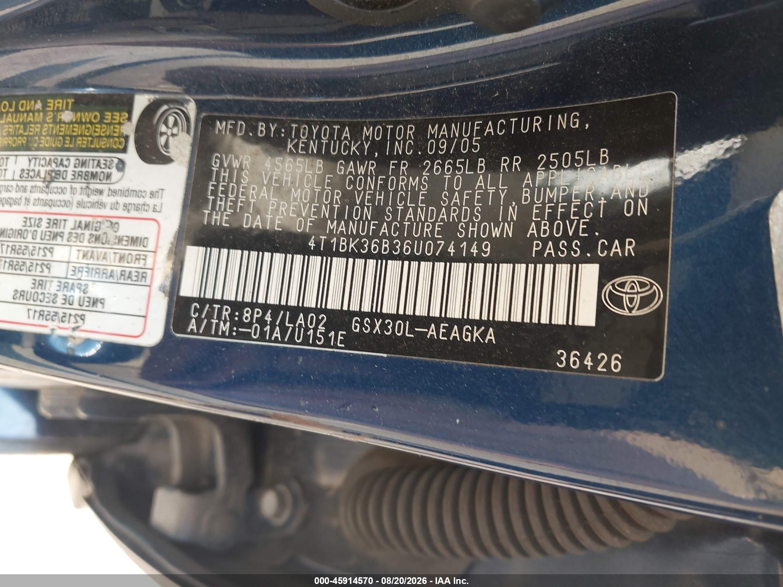 2006 Toyota Avalon Xls Dark Blue vin: 4T1BK36B36U074149