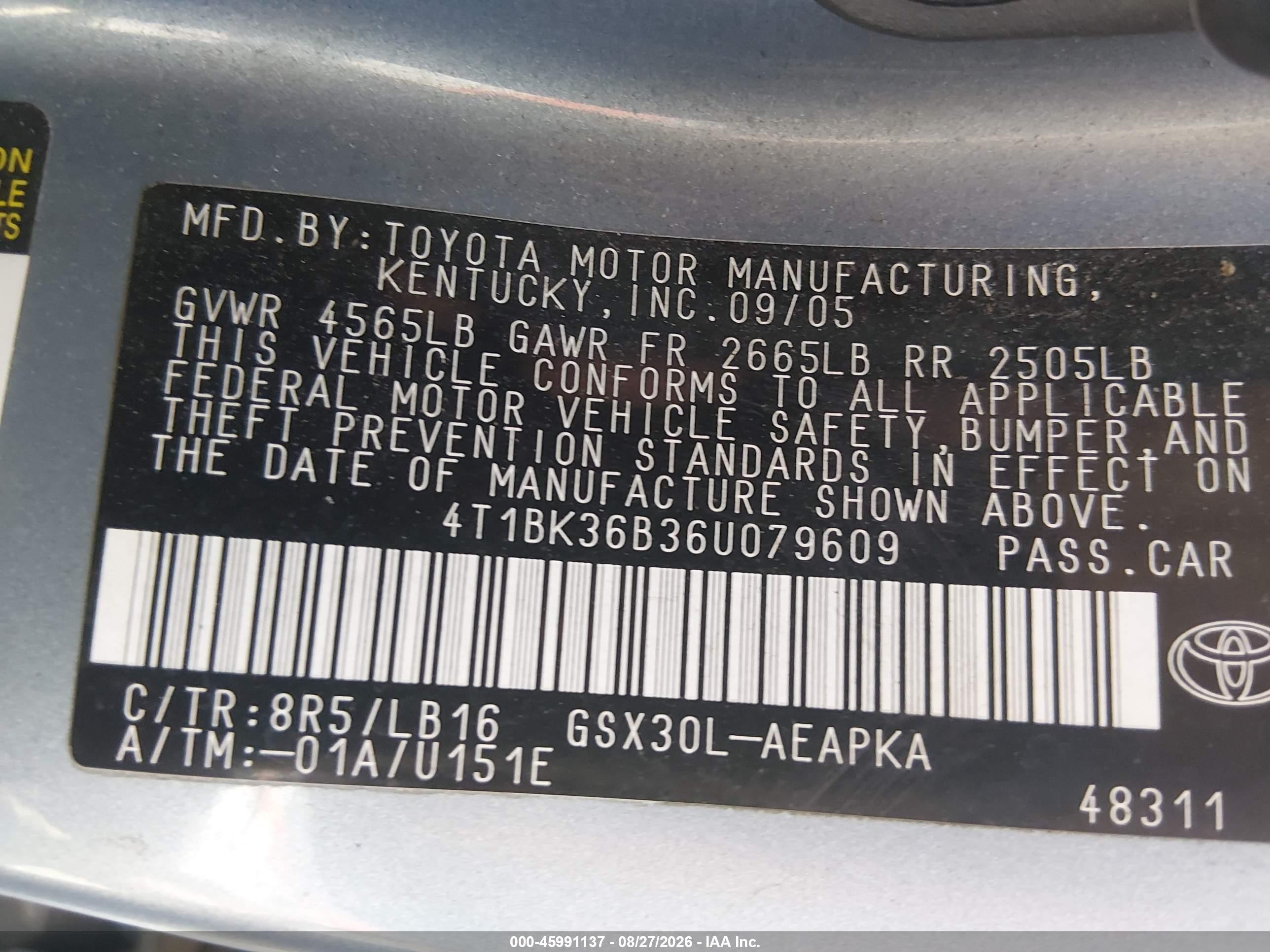 2006 Toyota Avalon Limited Light Blue vin: 4T1BK36B36U079609