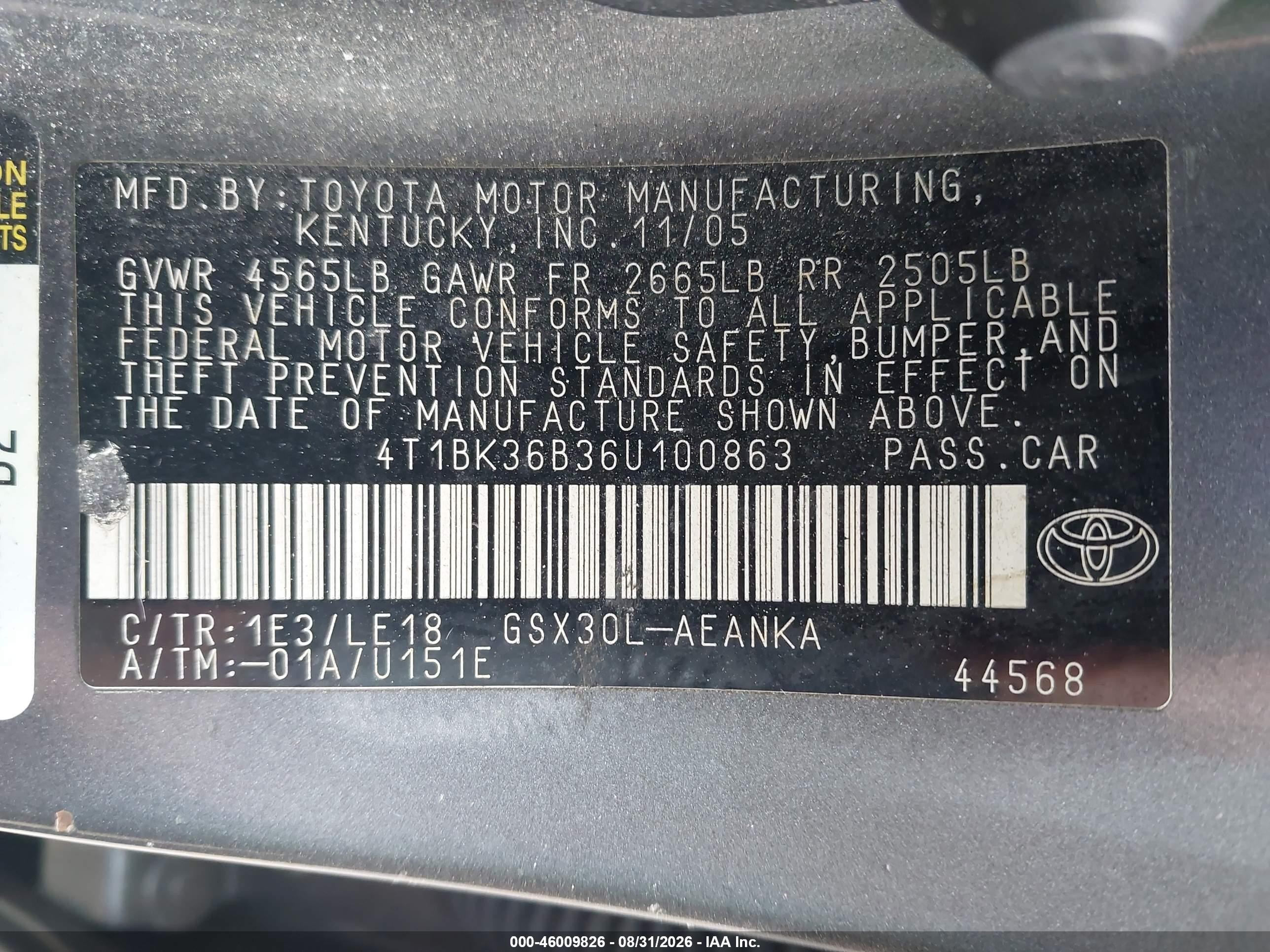 2006 Toyota Avalon Touring Серый vin: 4T1BK36B36U100863