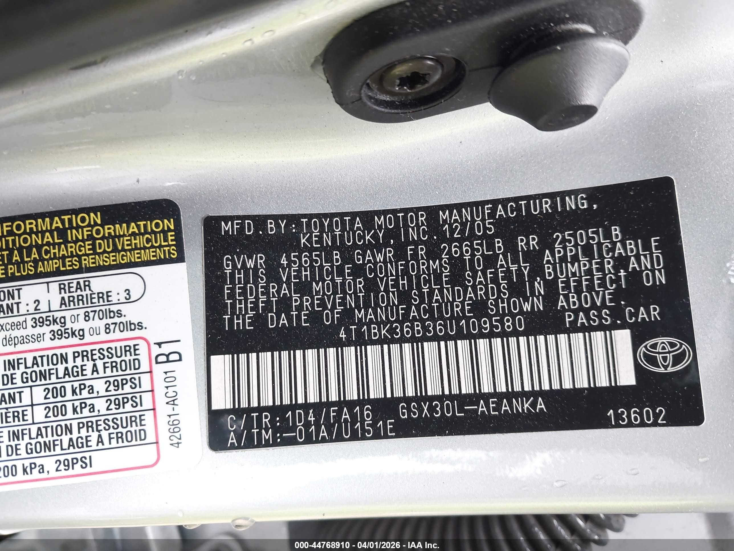 2006 Toyota Avalon Xl Silver vin: 4T1BK36B36U109580