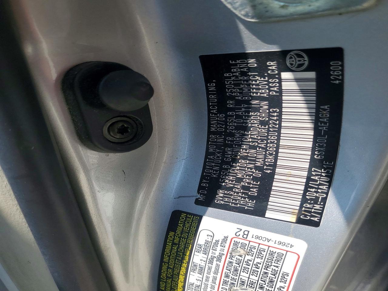 2006 Toyota Avalon Xls Серебряный vin: 4T1BK36B36U122443
