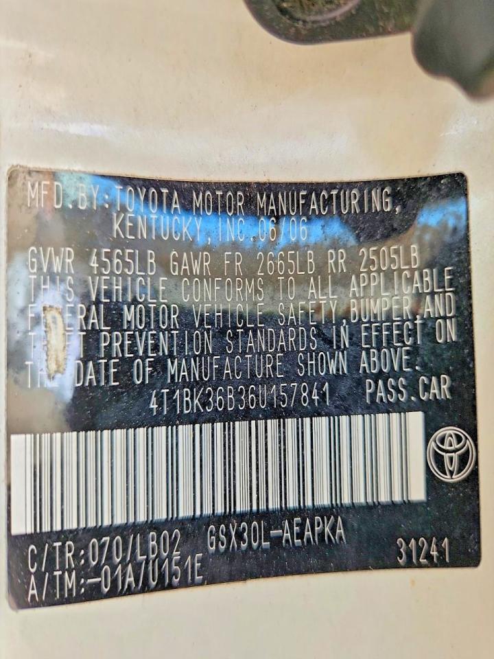 2006 Toyota Avalon Limited White vin: 4T1BK36B36U157841