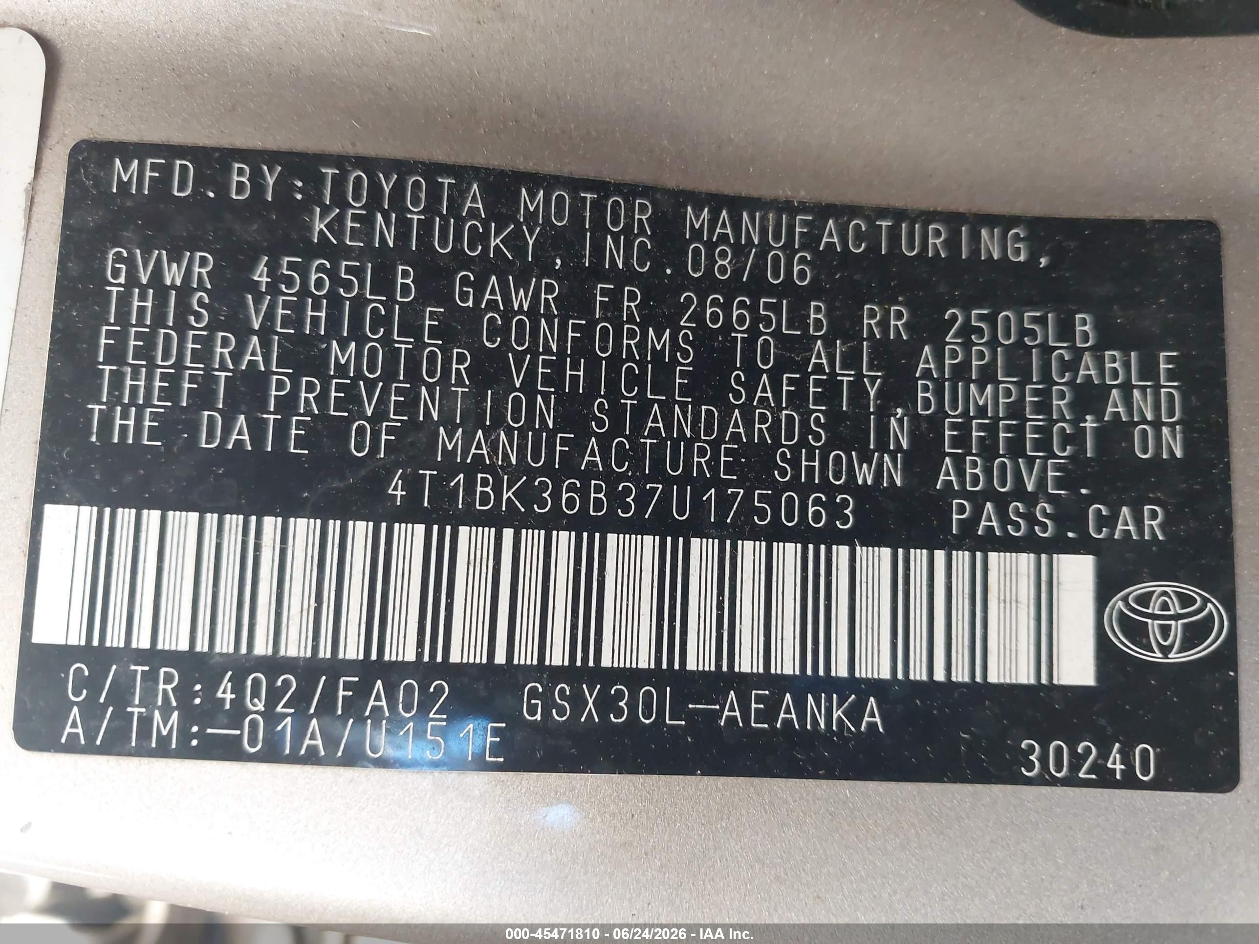 2007 Toyota Avalon Xl Gold vin: 4T1BK36B37U175063