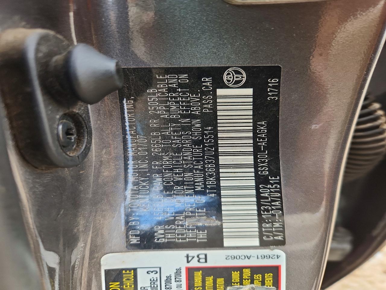 2007 Toyota Avalon Xls Gray vin: 4T1BK36B37U215514