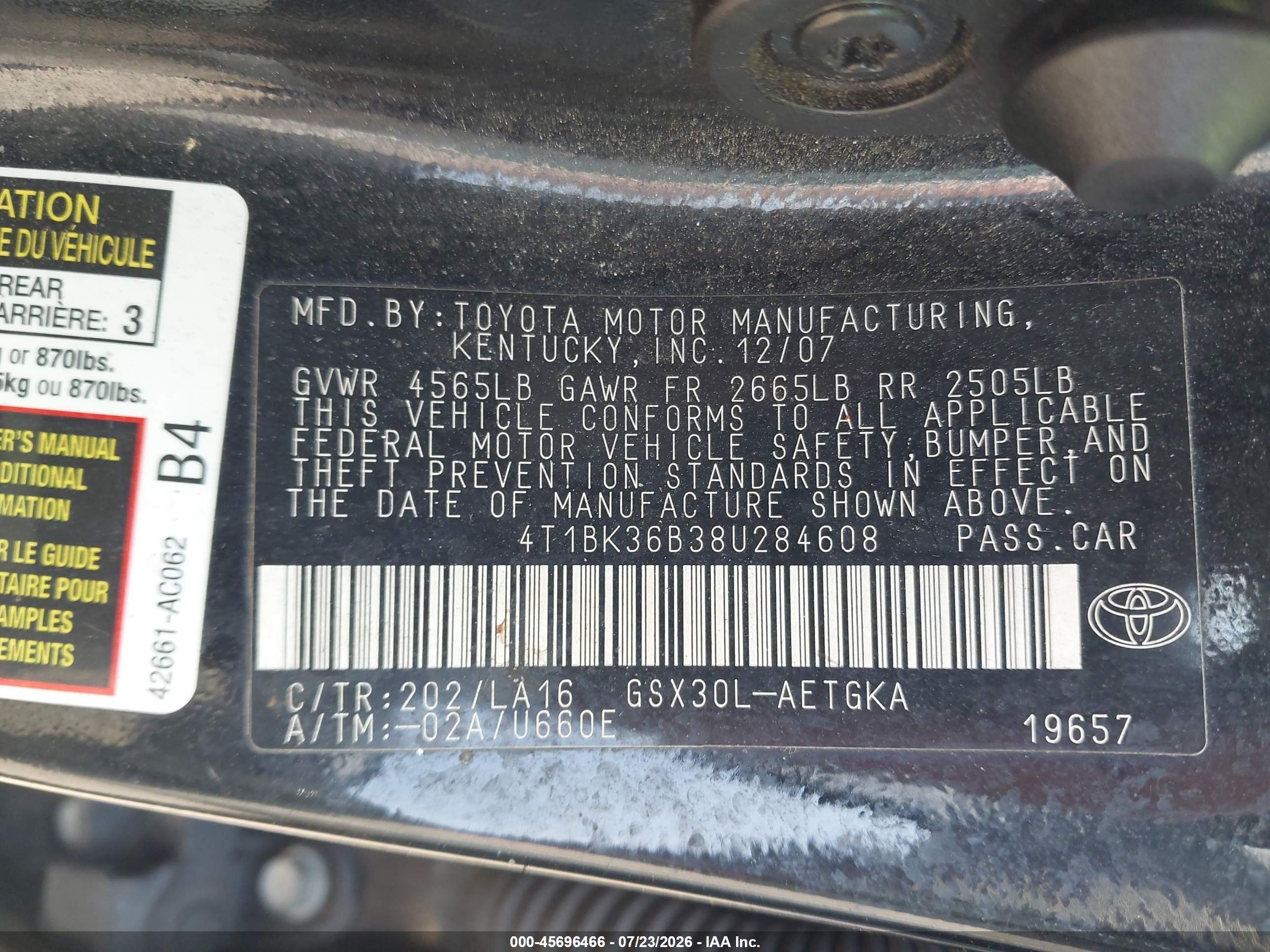 2008 Toyota Avalon Xls Black vin: 4T1BK36B38U284608