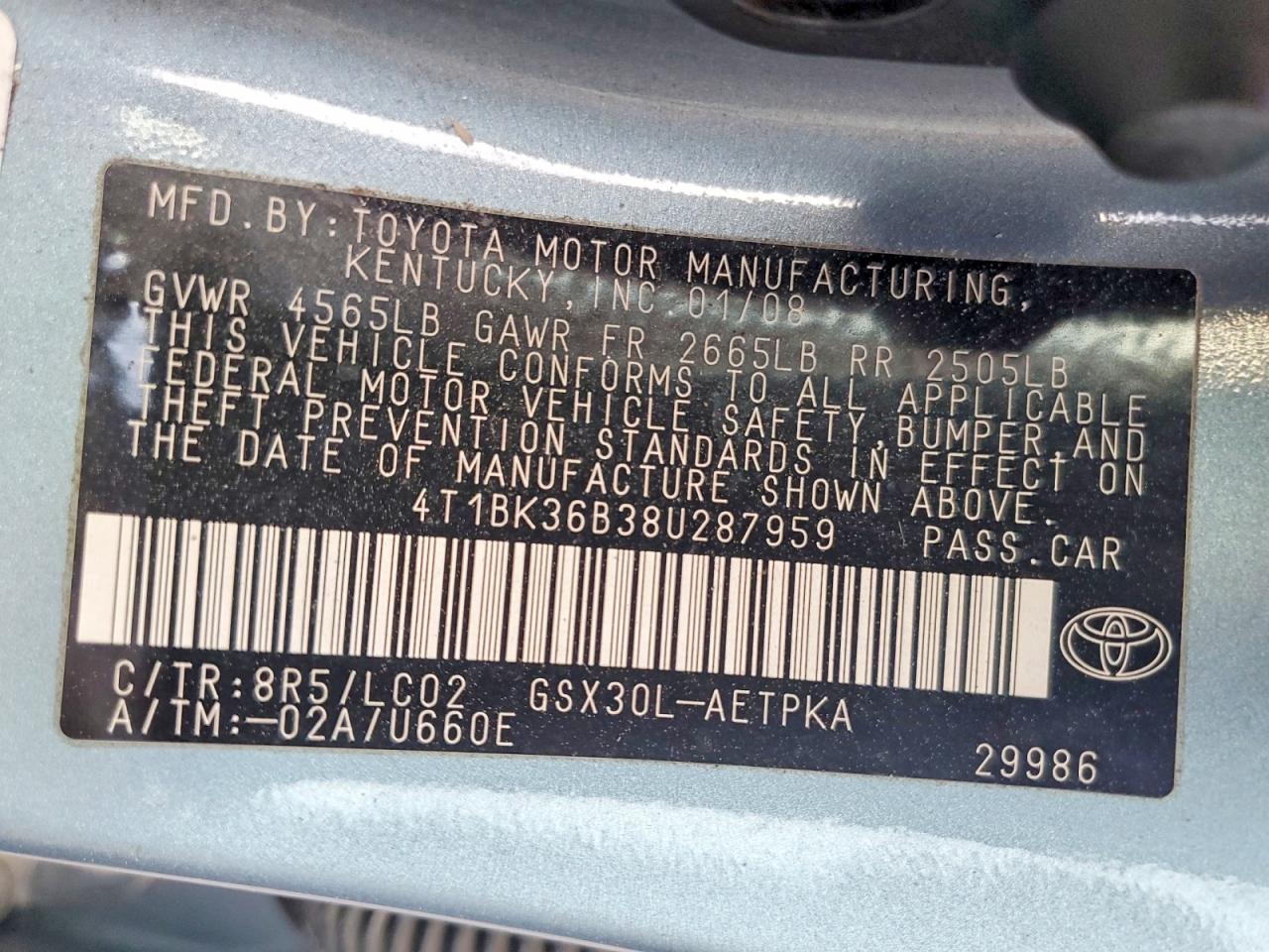 2008 Toyota Avalon Limited Blue vin: 4T1BK36B38U287959
