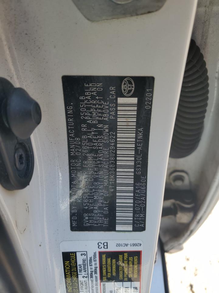 2008 Toyota Avalon Xl Белый vin: 4T1BK36B38U294622