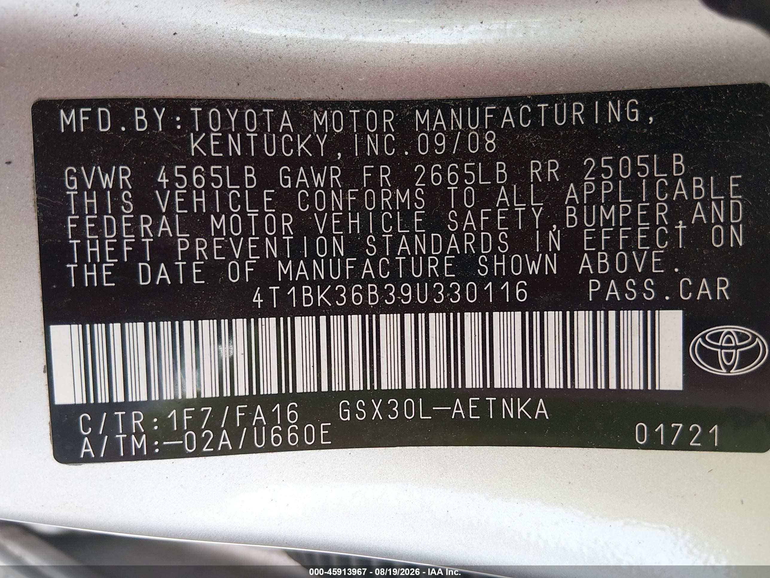2009 Toyota Avalon Xl Silver vin: 4T1BK36B39U330116