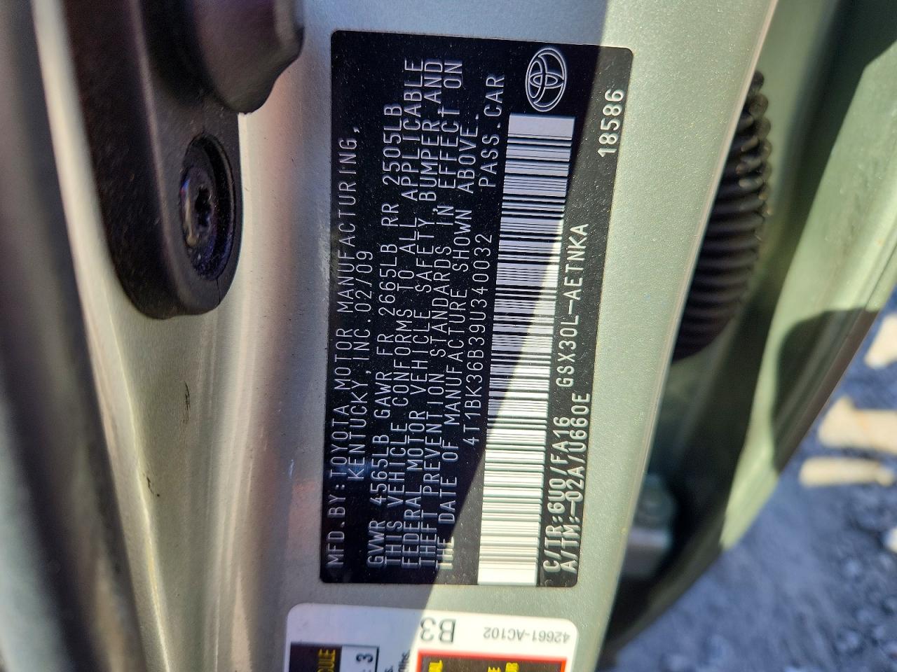 2009 Toyota Avalon Xl Turquoise vin: 4T1BK36B39U340032