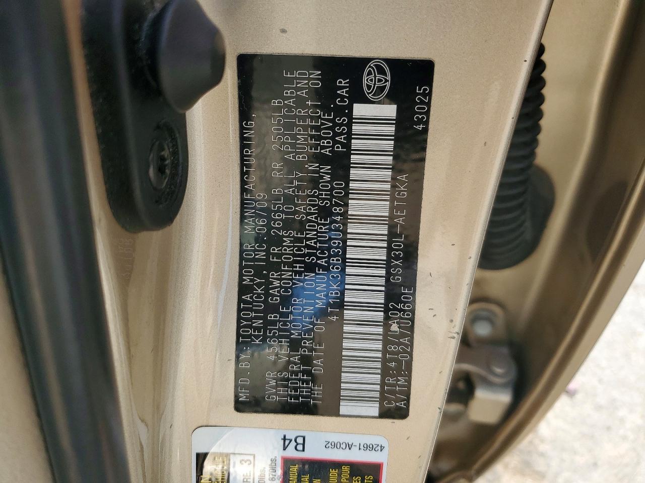 2009 Toyota Avalon Xls Tan vin: 4T1BK36B39U348700