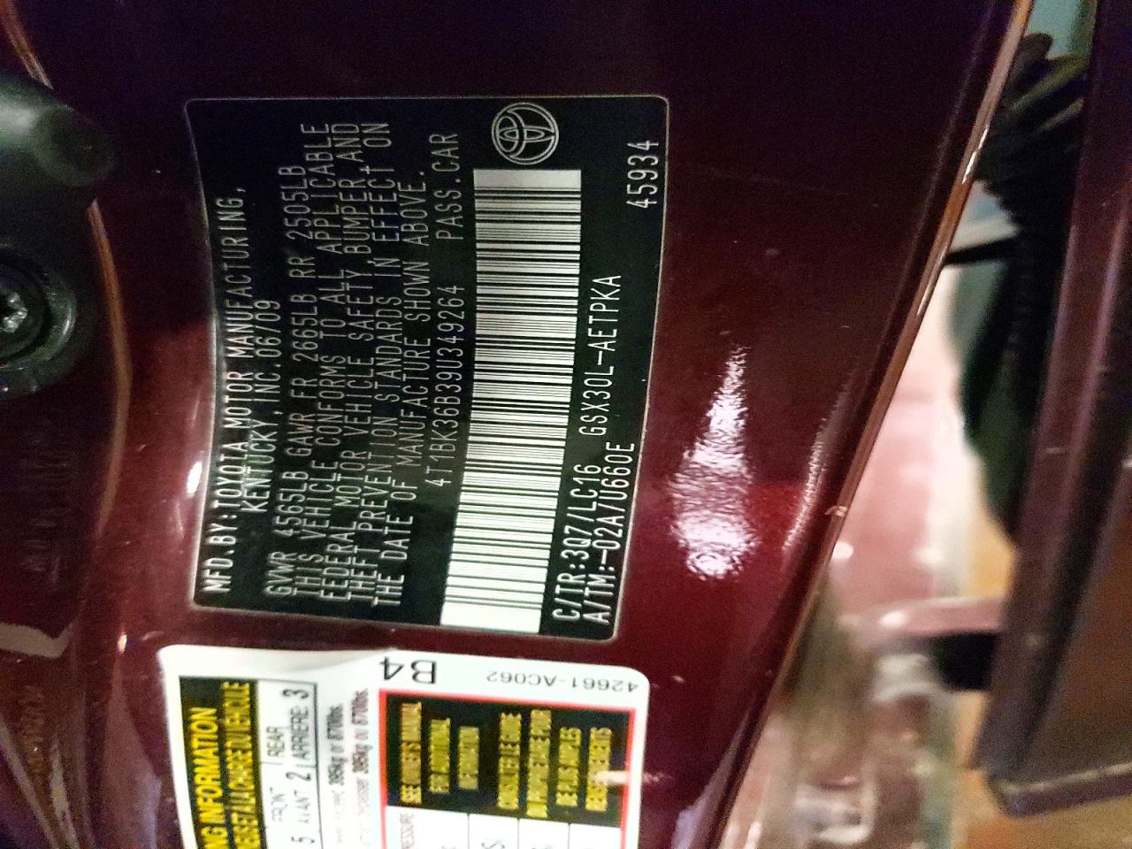 2009 Toyota Avalon Limited Maroon vin: 4T1BK36B39U349264