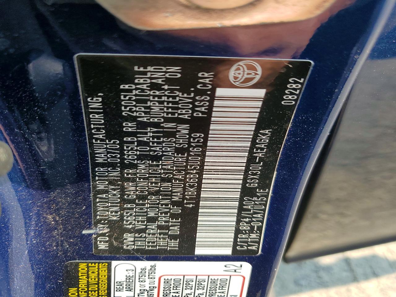 2005 Toyota Avalon Xls Blue vin: 4T1BK36B45U016159
