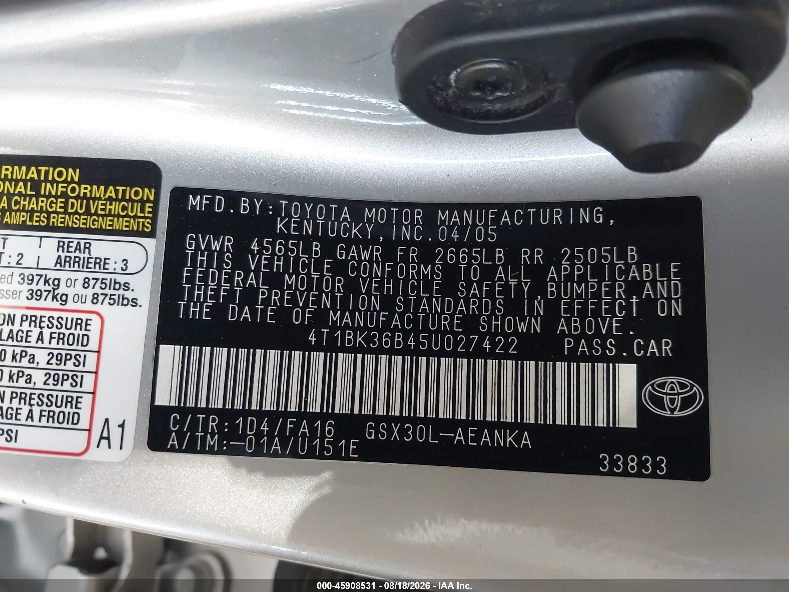 2005 Toyota Avalon Xl Silver vin: 4T1BK36B45U027422