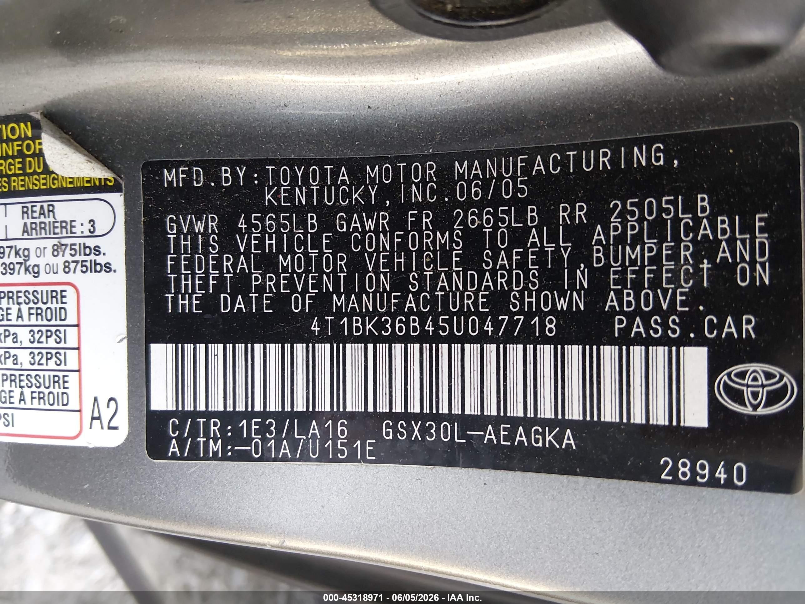2005 Toyota Avalon Xls Gray vin: 4T1BK36B45U047718
