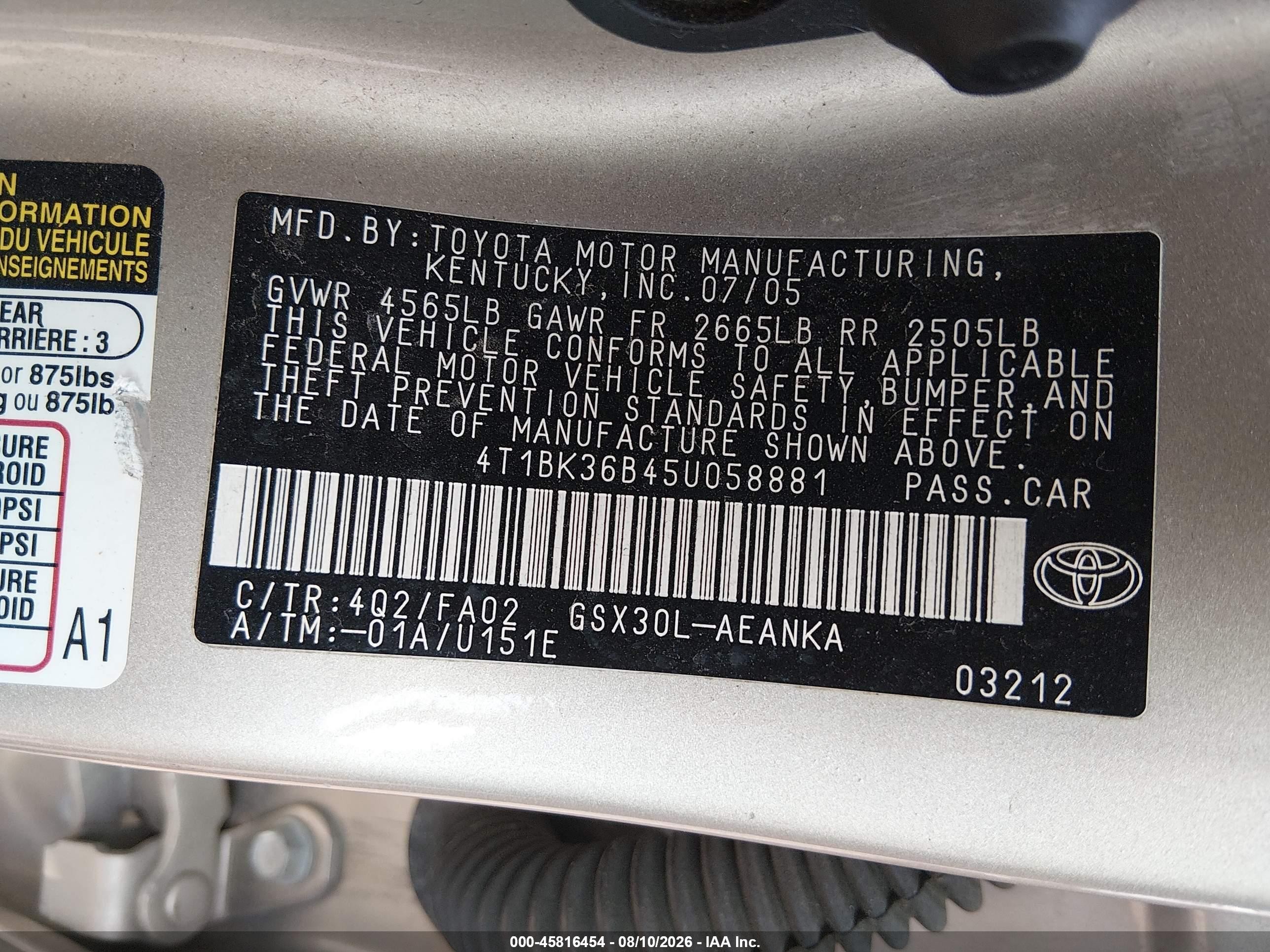 2005 Toyota Avalon Xl Pewter vin: 4T1BK36B45U058881