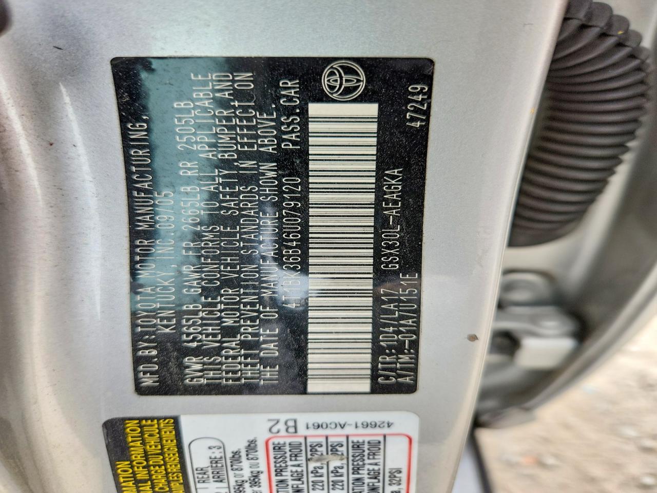 2006 Toyota Avalon Xls Silver vin: 4T1BK36B46U079120