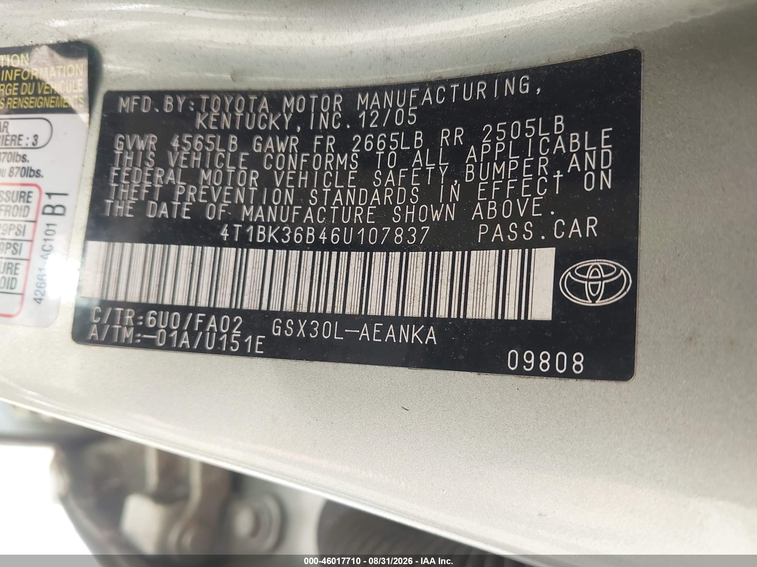 2006 Toyota Avalon Xl Зеленый vin: 4T1BK36B46U107837