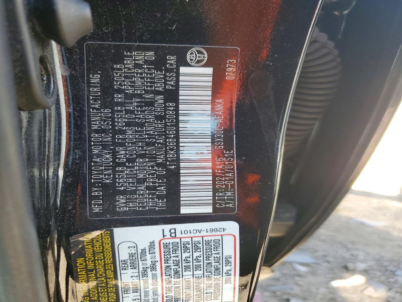 2006 Toyota Avalon Black vin: 4T1BK36B46U150848