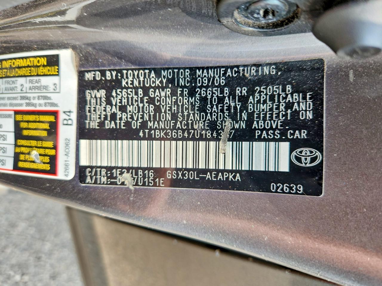 2007 Toyota Avalon Limited Gray vin: 4T1BK36B47U184337