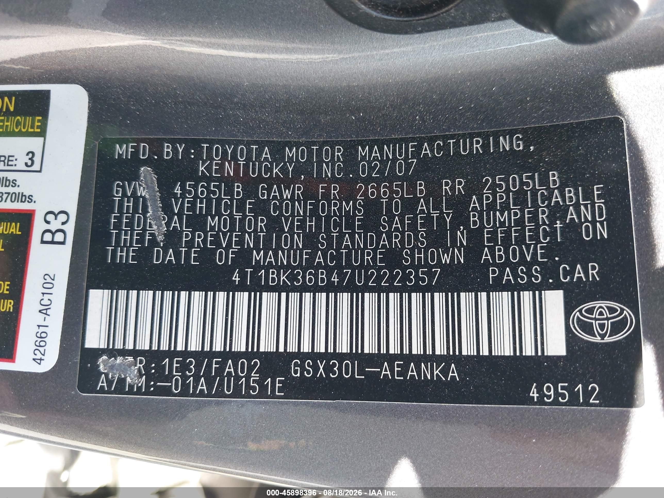 2007 Toyota Avalon Xl Серый vin: 4T1BK36B47U222357