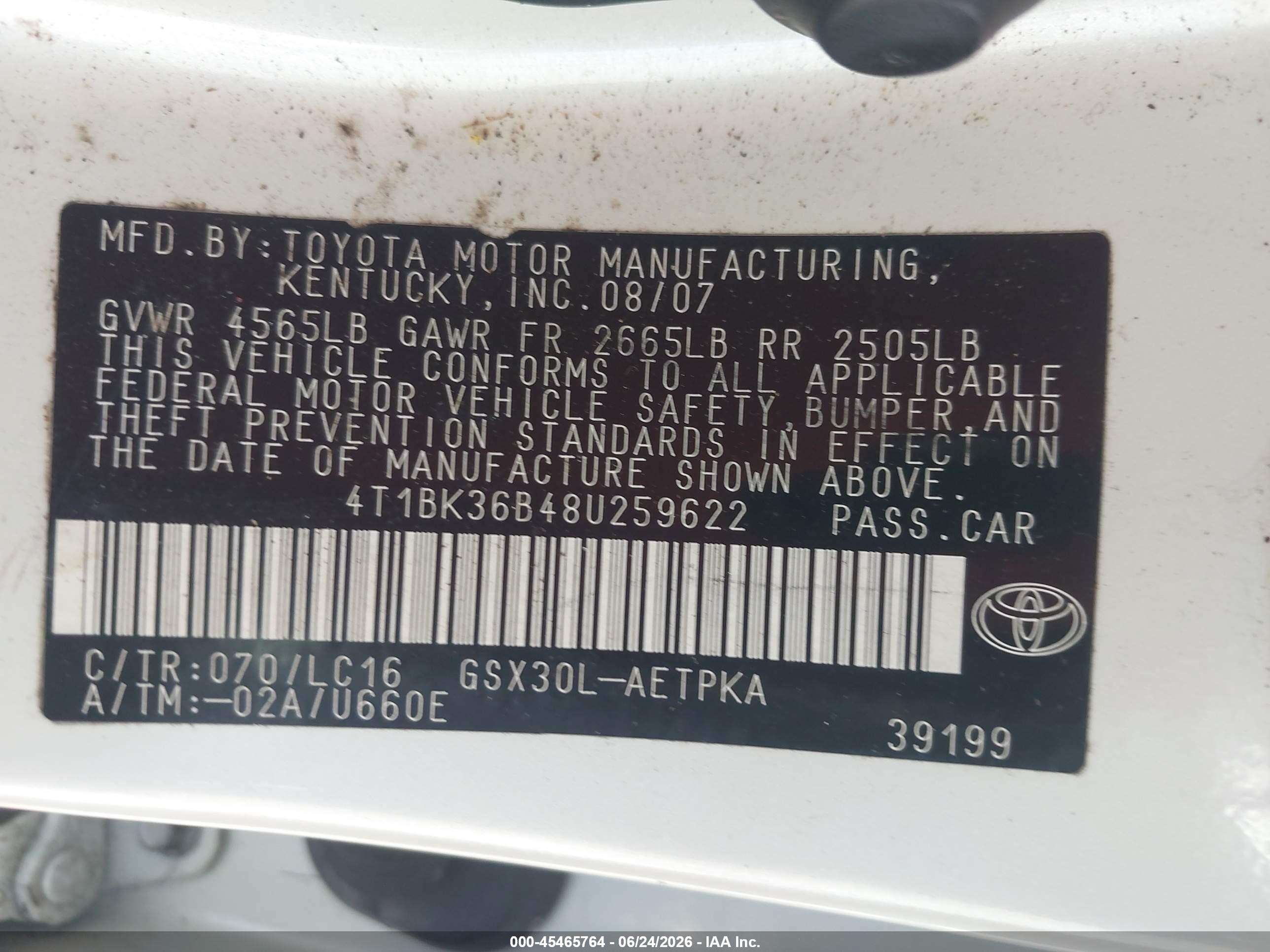 2008 Toyota Avalon Limited Белый vin: 4T1BK36B48U259622