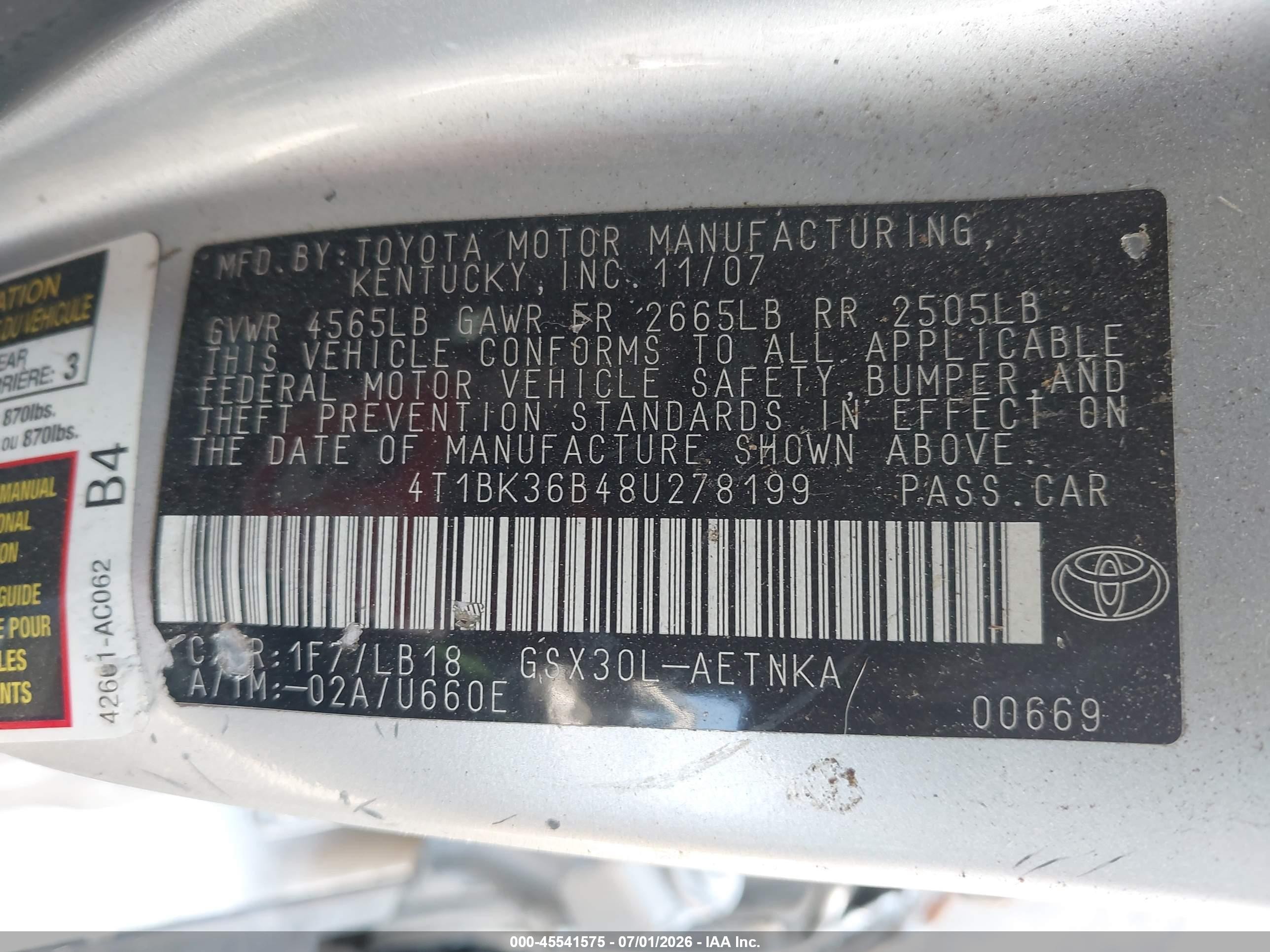 2008 Toyota Avalon Touring Gray vin: 4T1BK36B48U278199