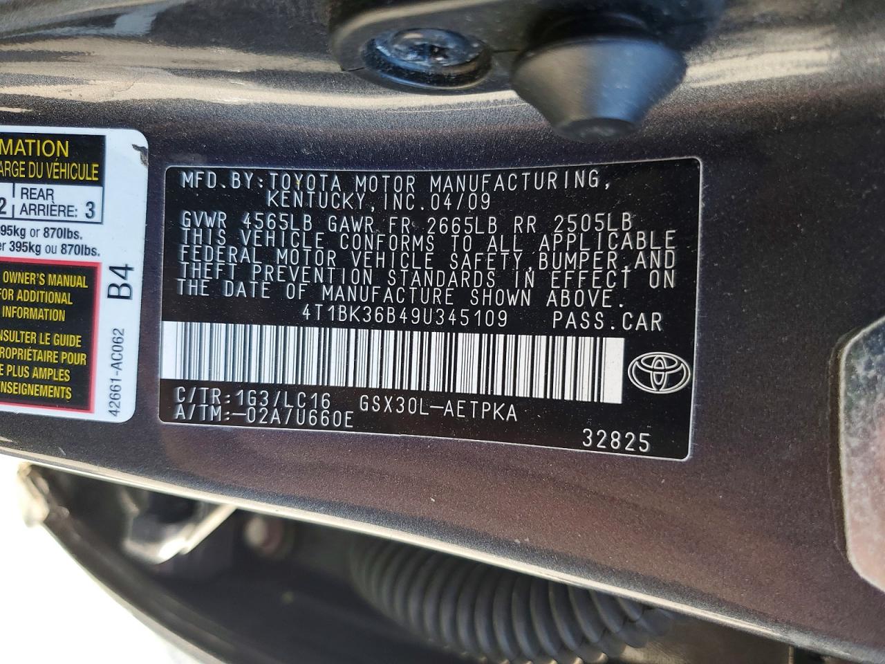2009 Toyota Avalon Limited Gray vin: 4T1BK36B49U345109