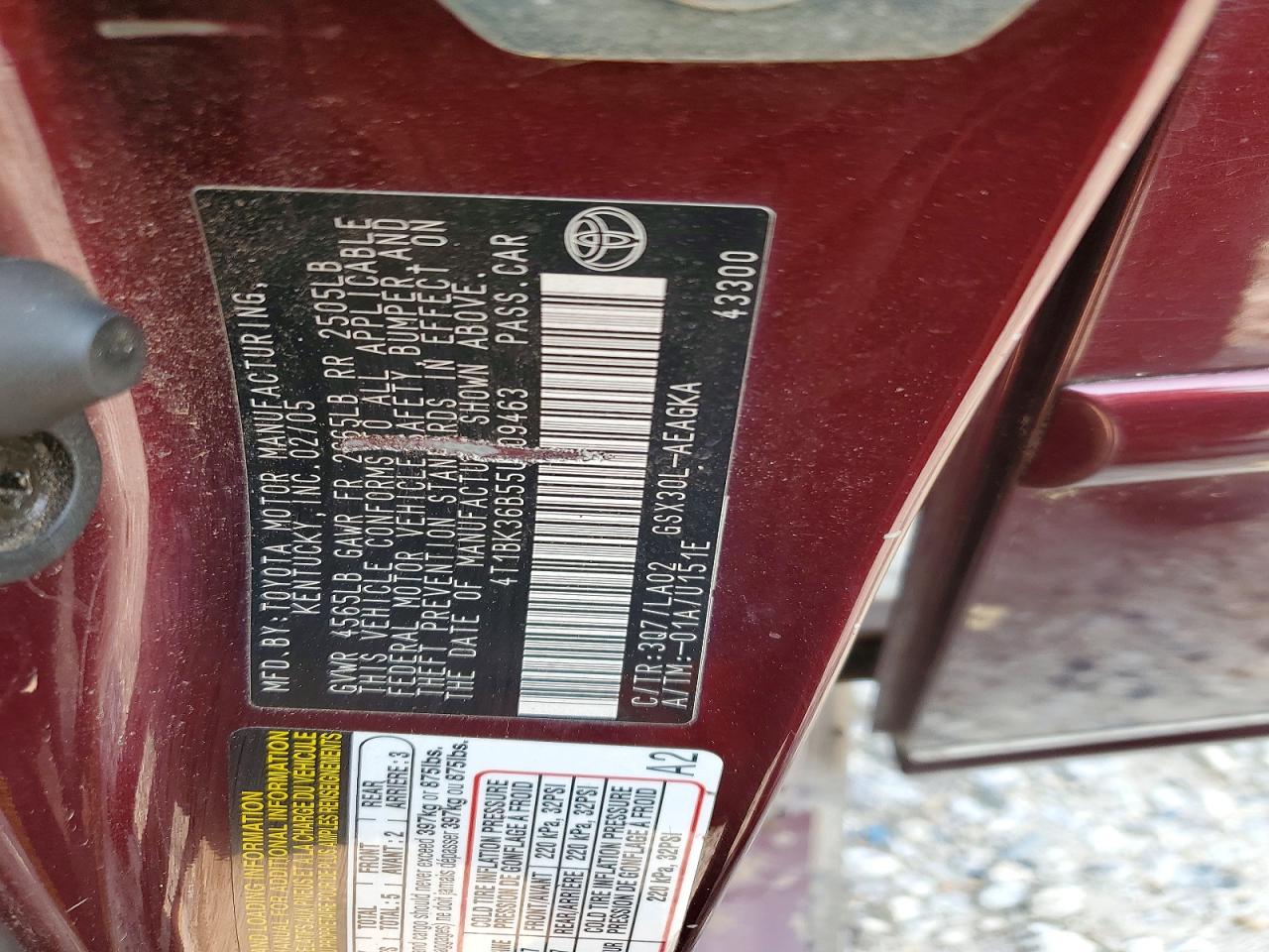 2005 Toyota Avalon Xls Burgundy vin: 4T1BK36B55U009463