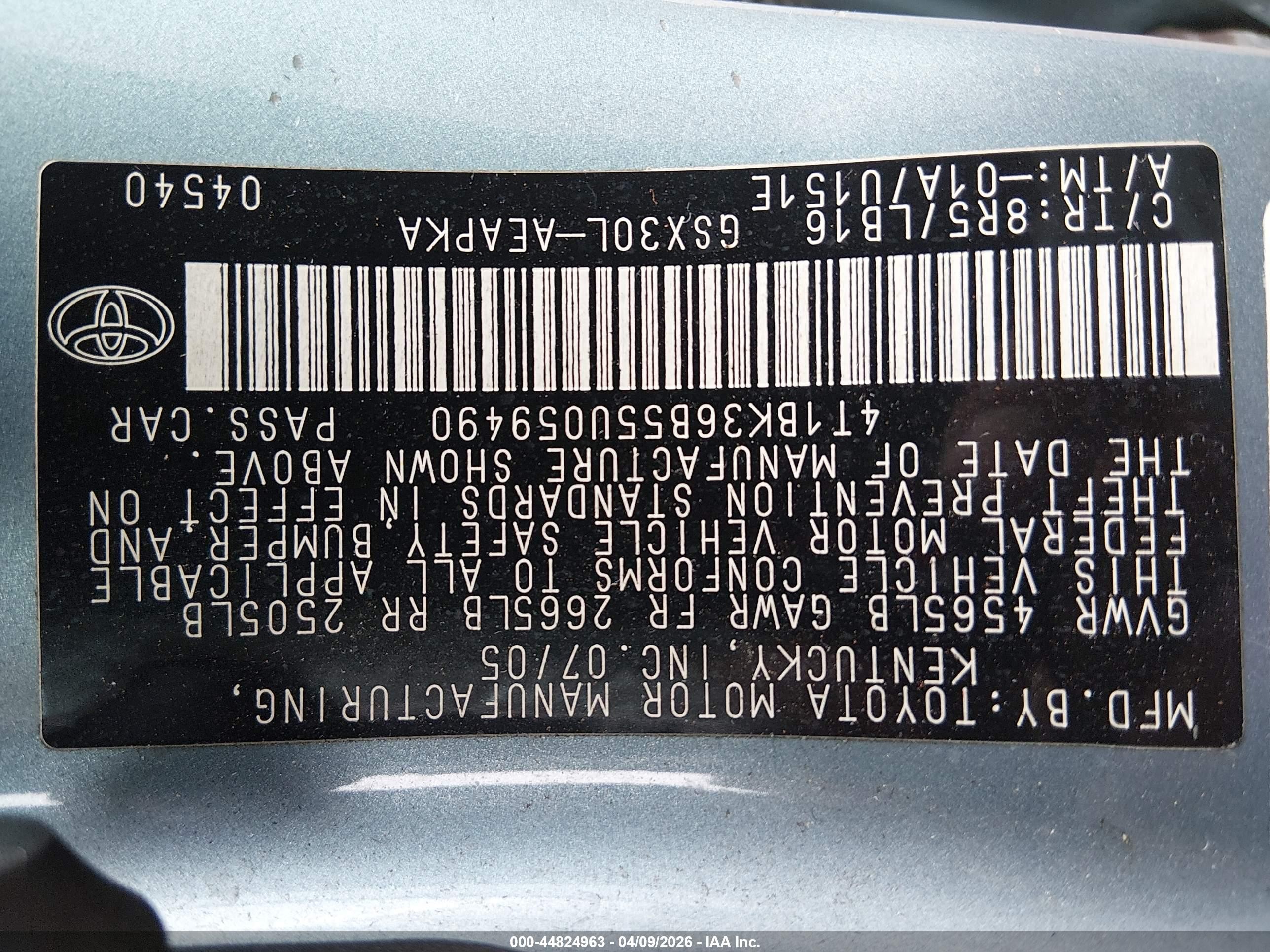 2005 Toyota Avalon Limited/touring/xl/xls Blue vin: 4T1BK36B55U059490