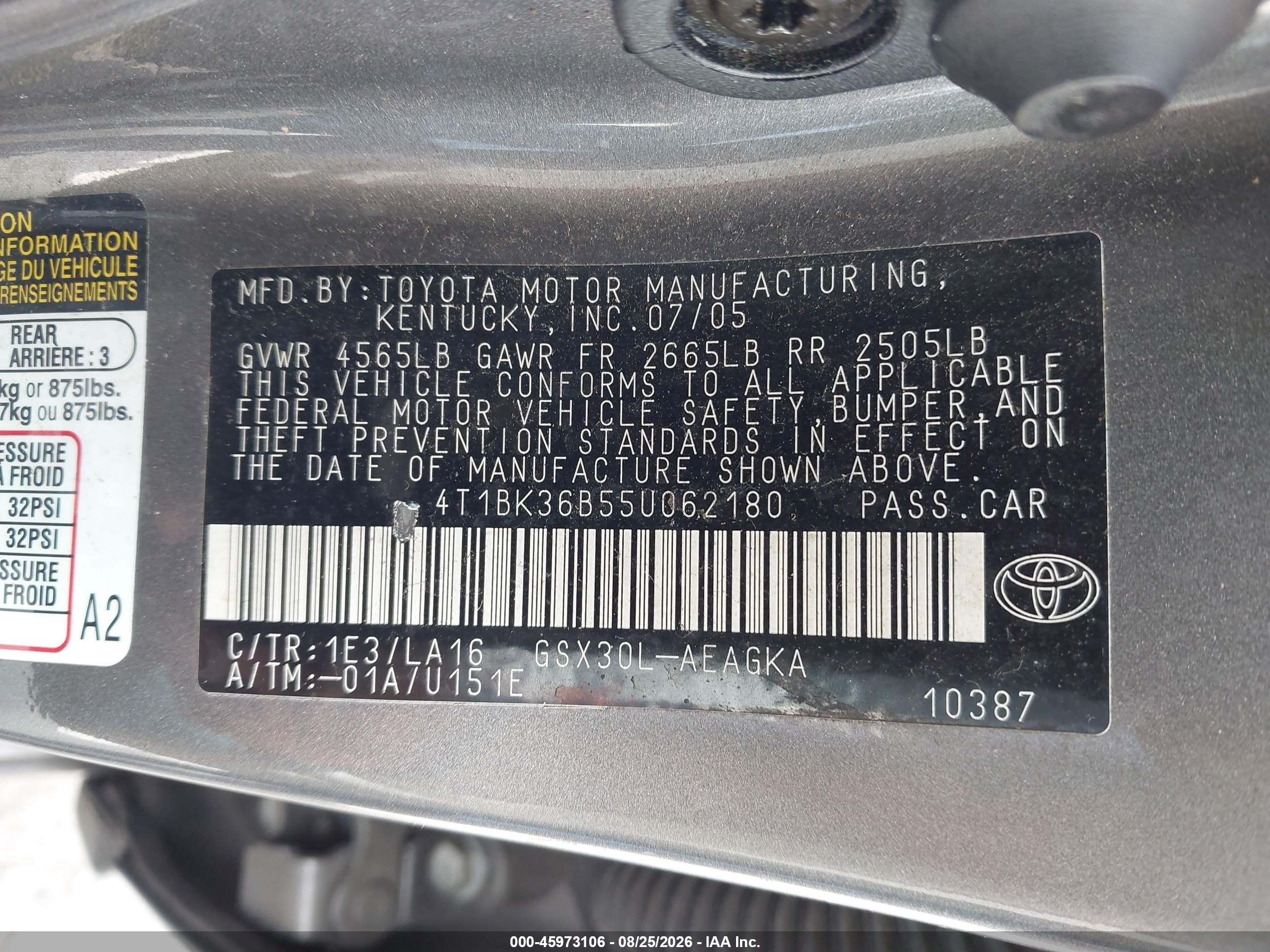 2005 Toyota Avalon Xls Gray vin: 4T1BK36B55U062180