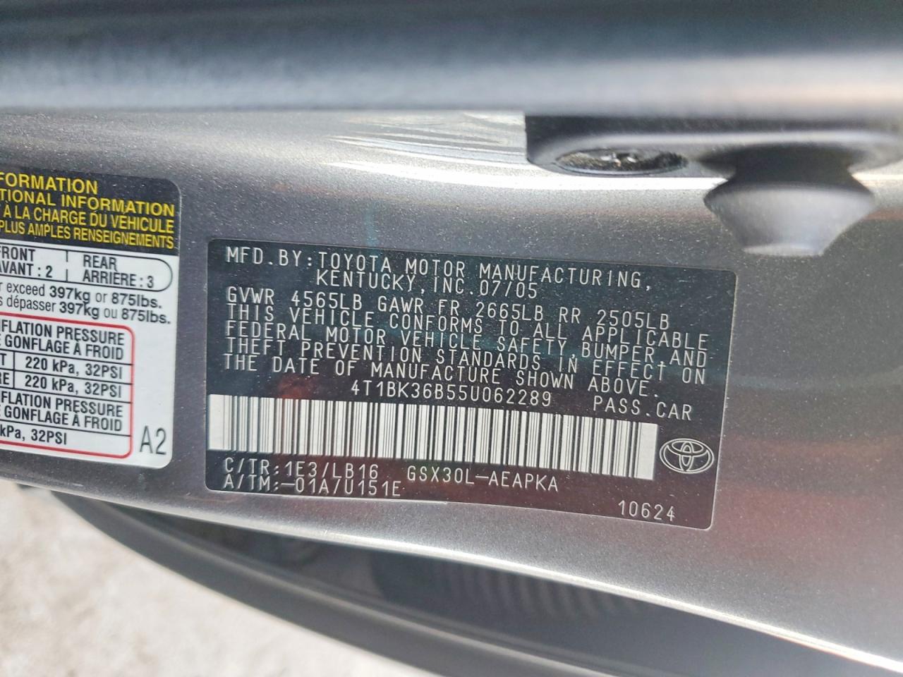 2005 Toyota Avalon Limited Gray vin: 4T1BK36B55U062289