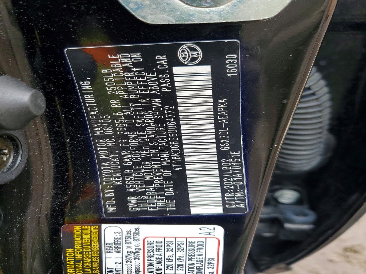 2006 Toyota Avalon Black vin: 4T1BK36B56U064772