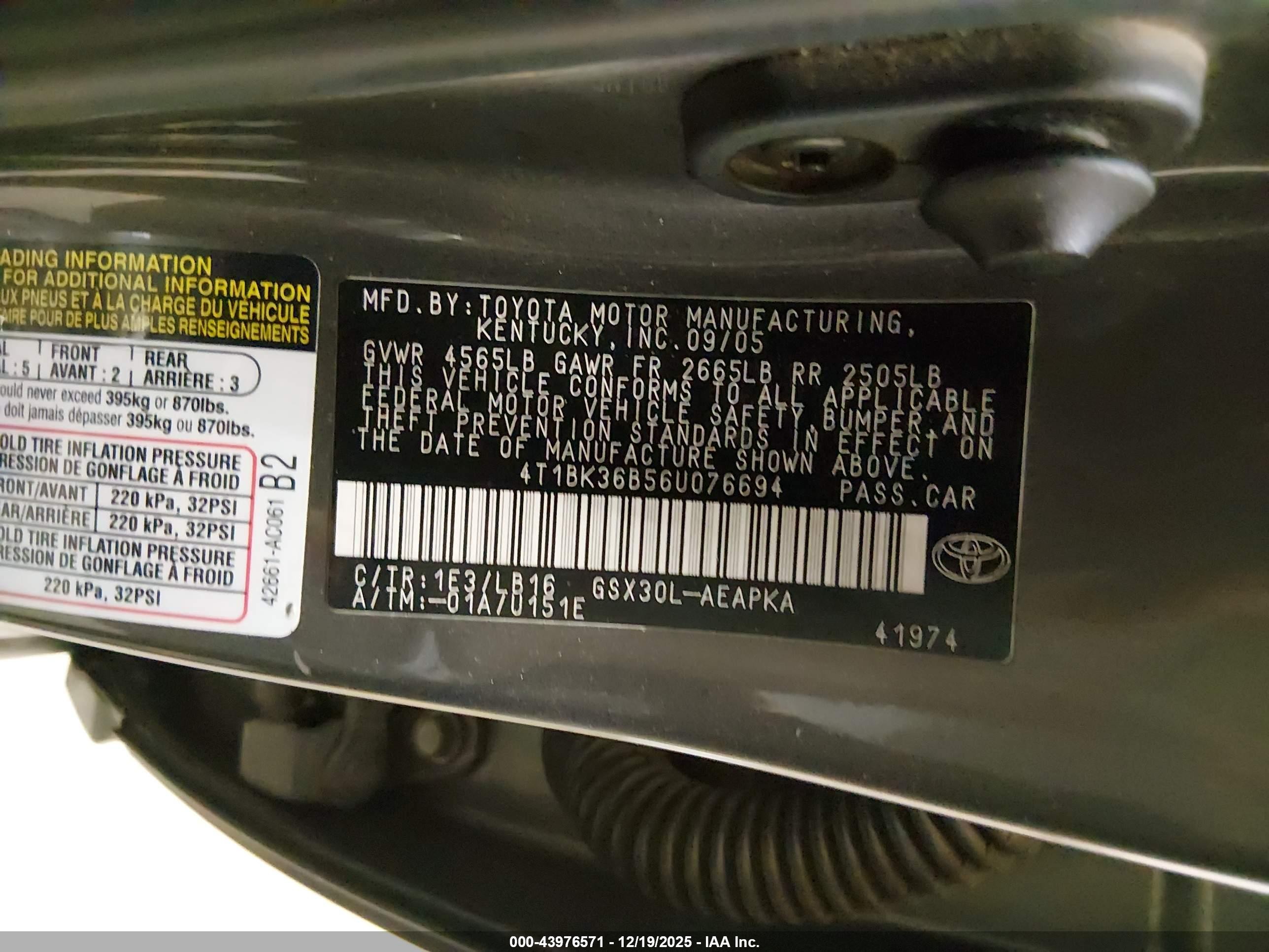 2006 Toyota Avalon Limited Gray vin: 4T1BK36B56U076694