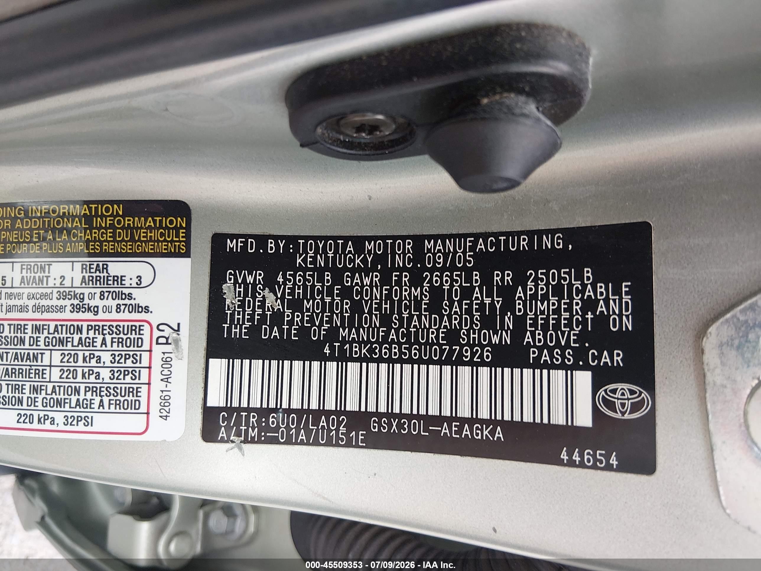 2006 Toyota Avalon Xls Green vin: 4T1BK36B56U077926
