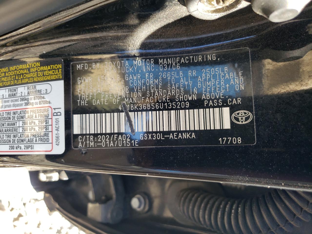 2006 Toyota Avalon Xl Black vin: 4T1BK36B56U135209