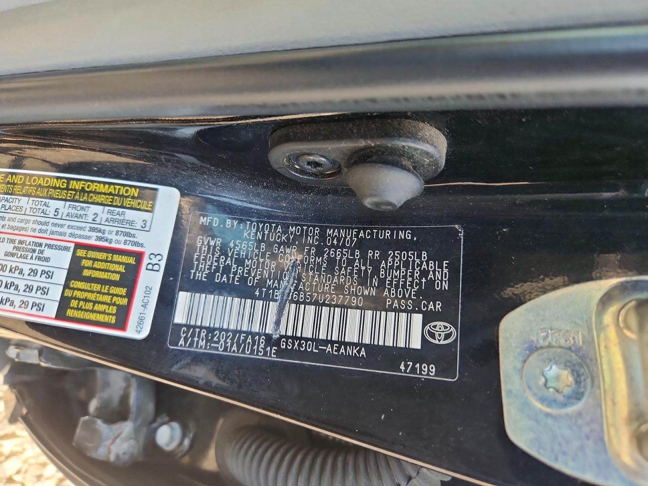 2007 Toyota Avalon Xl Black vin: 4T1BK36B57U237790