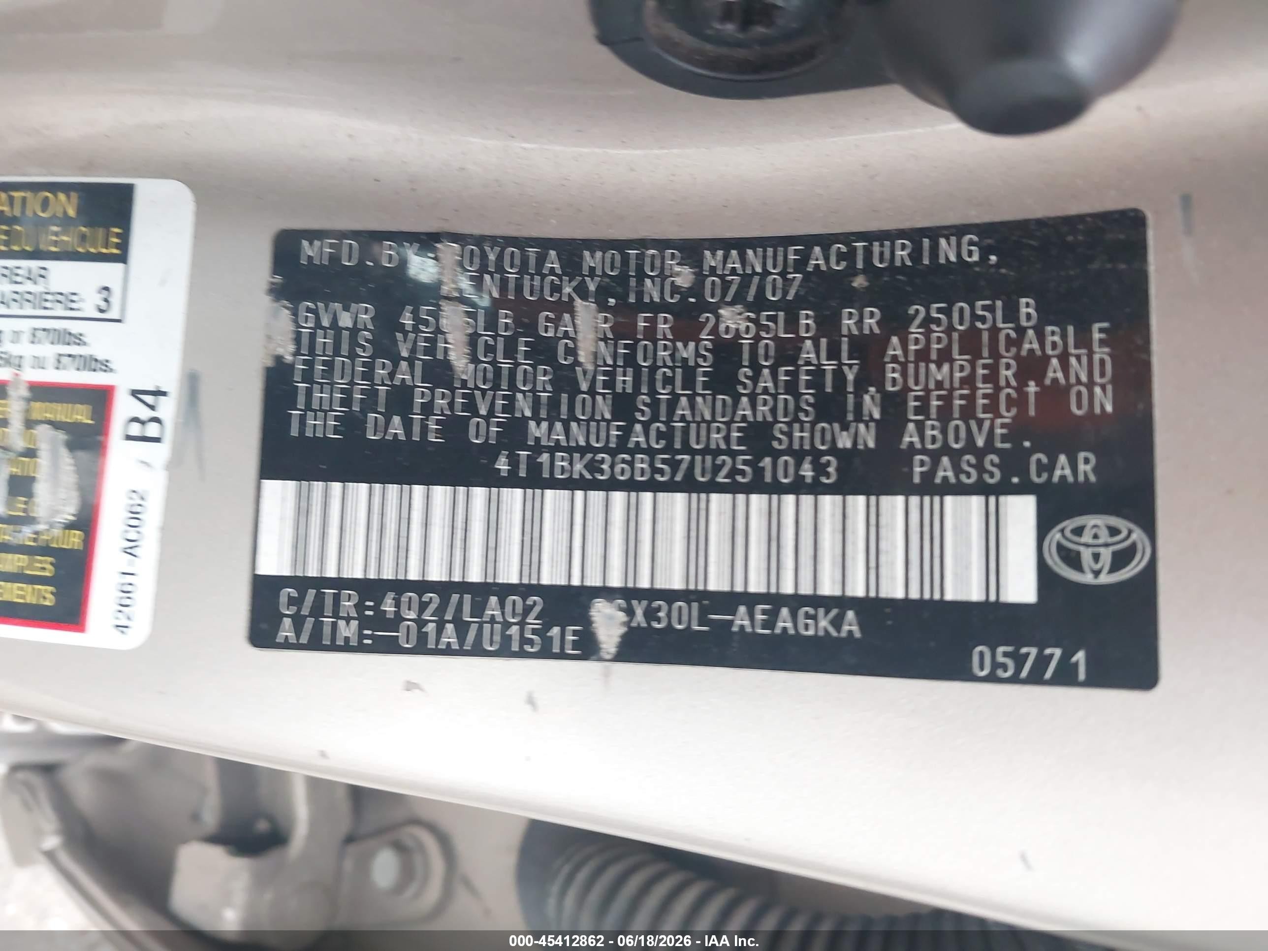 2007 Toyota Avalon Xls Gold vin: 4T1BK36B57U251043