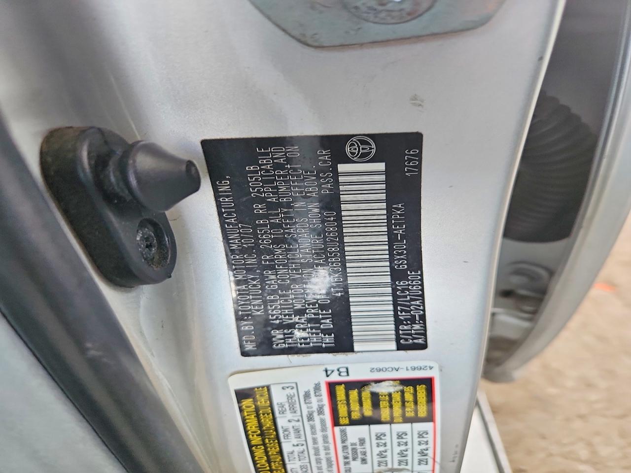 2008 Toyota Avalon Limited Silver vin: 4T1BK36B58U268040