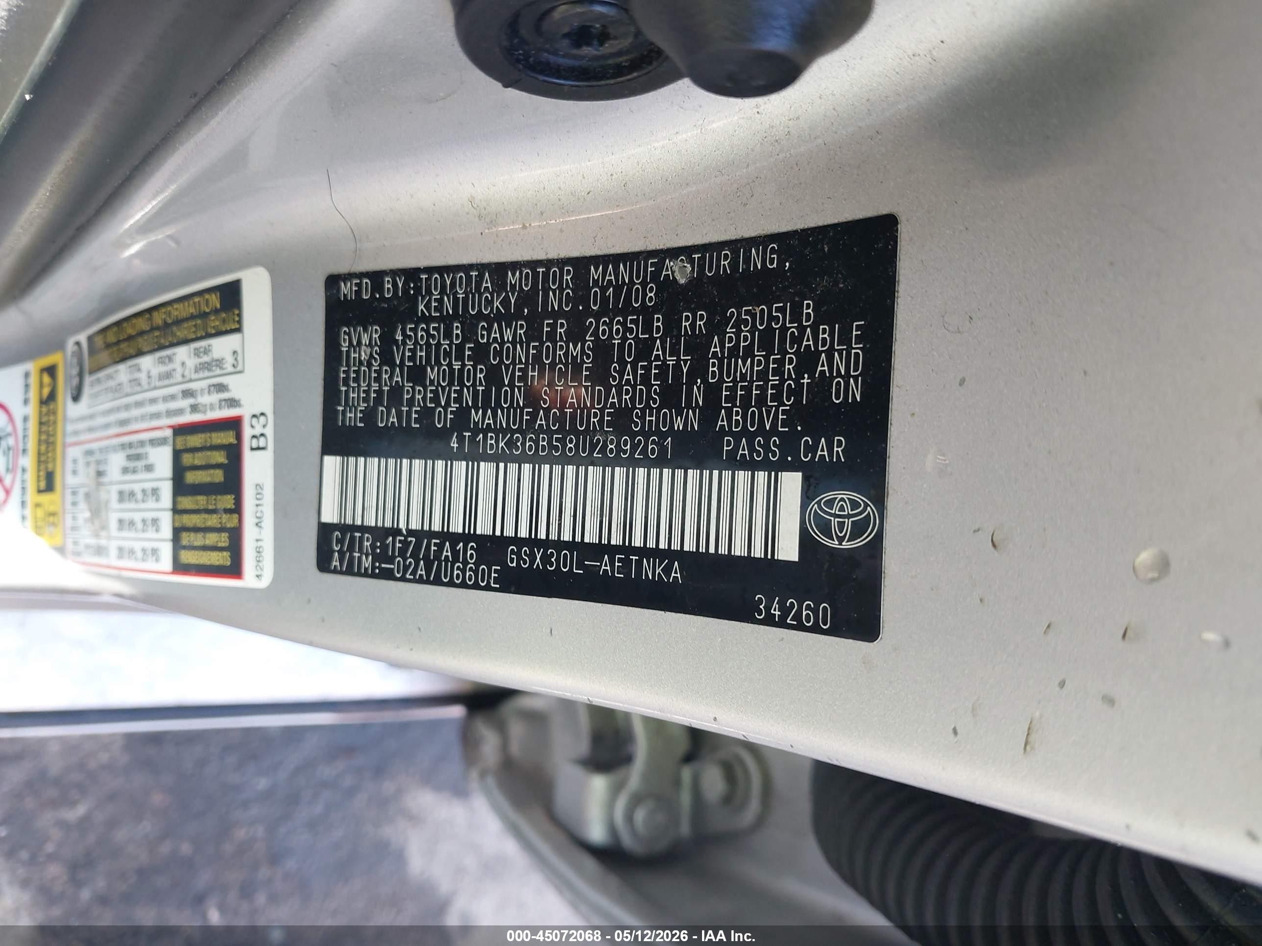 2008 Toyota Avalon Xl Silver vin: 4T1BK36B58U289261
