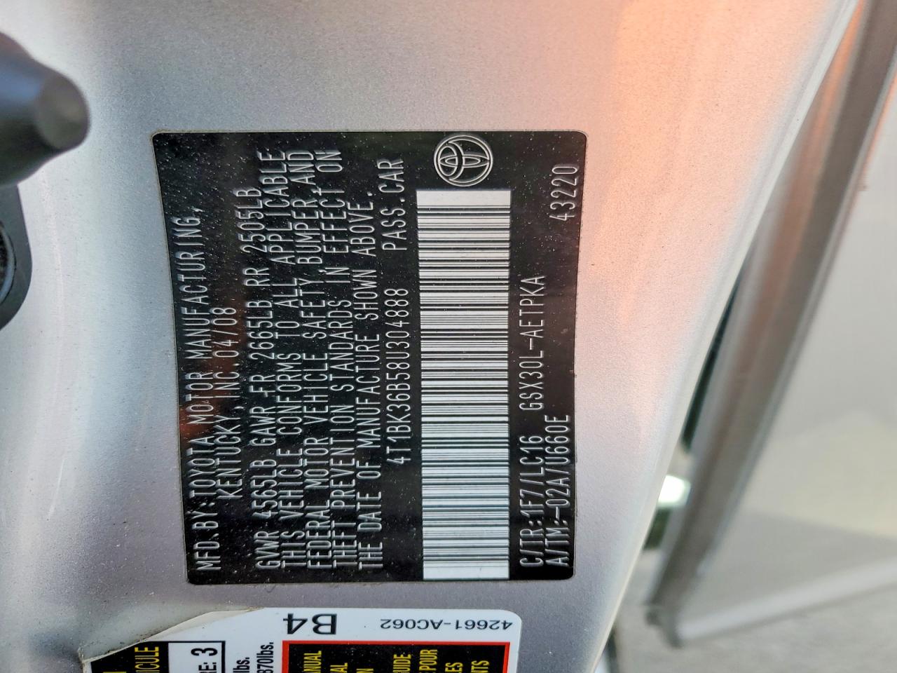 2008 Toyota Avalon Limited Silver vin: 4T1BK36B58U304888
