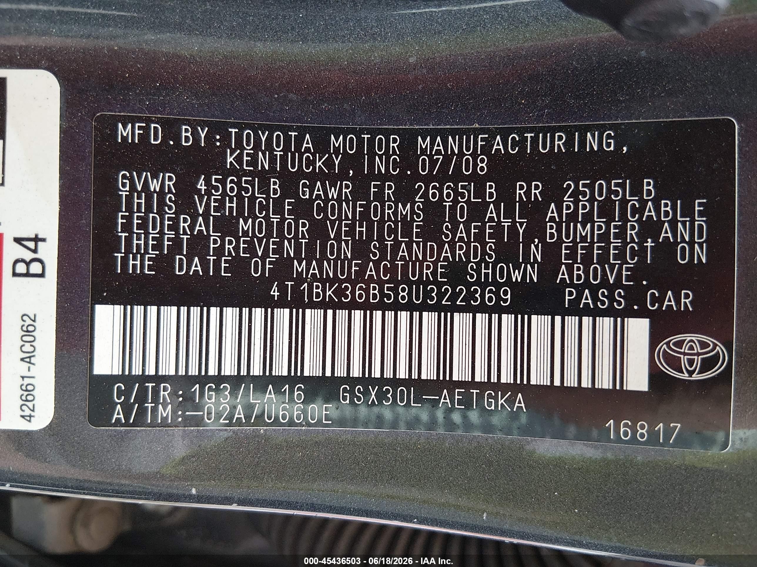 2008 Toyota Avalon Xls Gray vin: 4T1BK36B58U322369