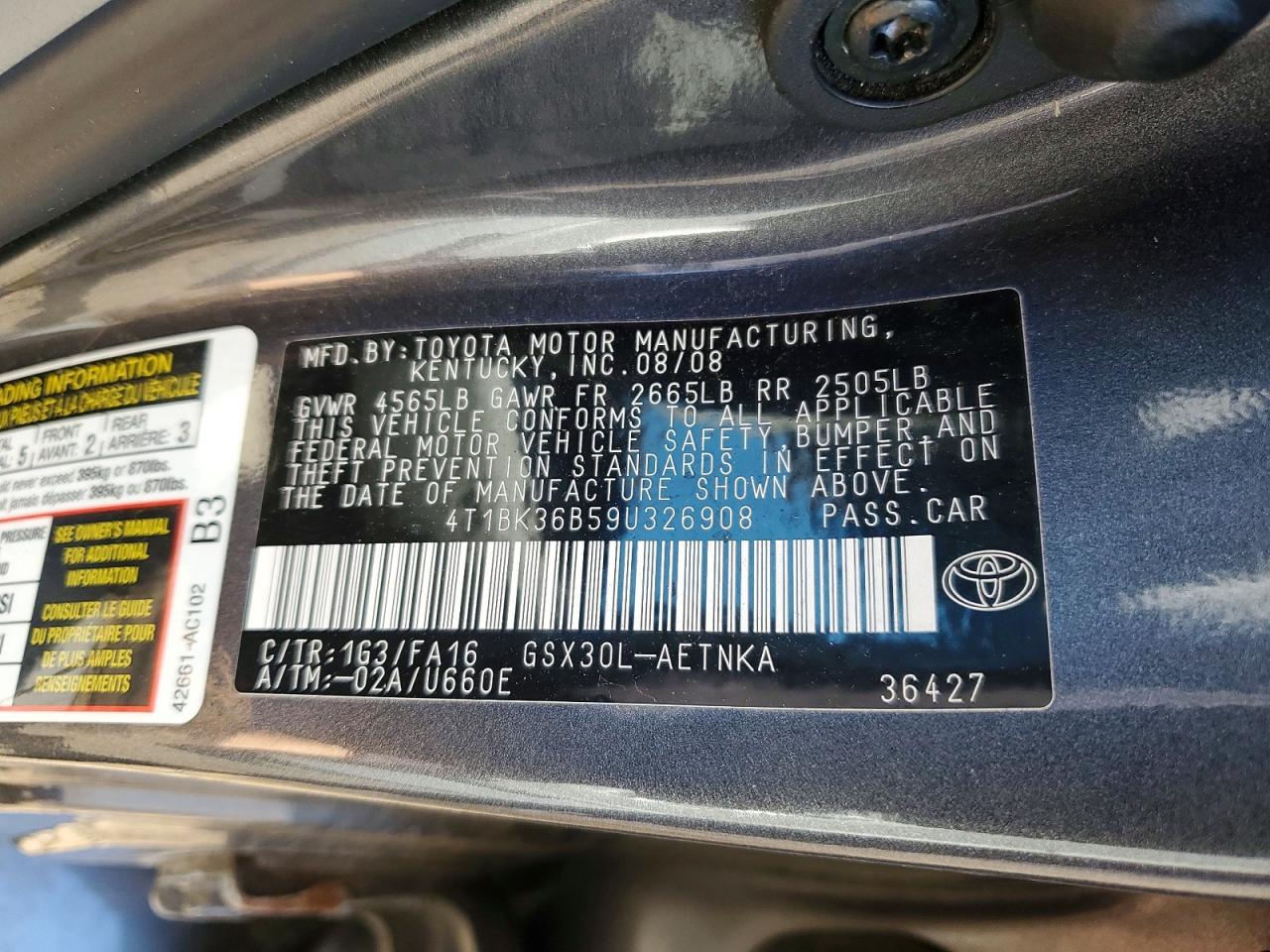 2009 Toyota Avalon Xl Gray vin: 4T1BK36B59U326908