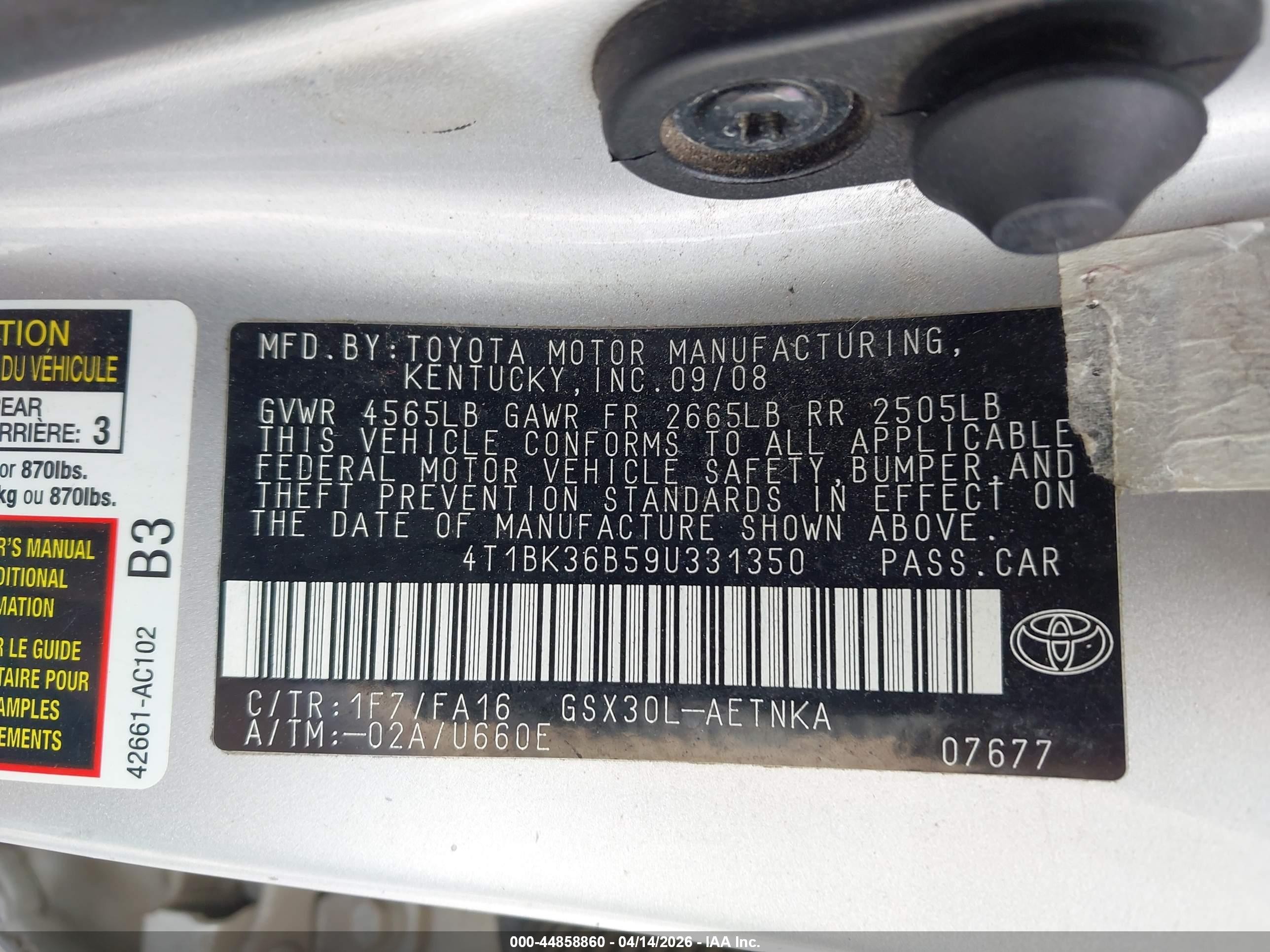 2009 Toyota Avalon Xl Silver vin: 4T1BK36B59U331350
