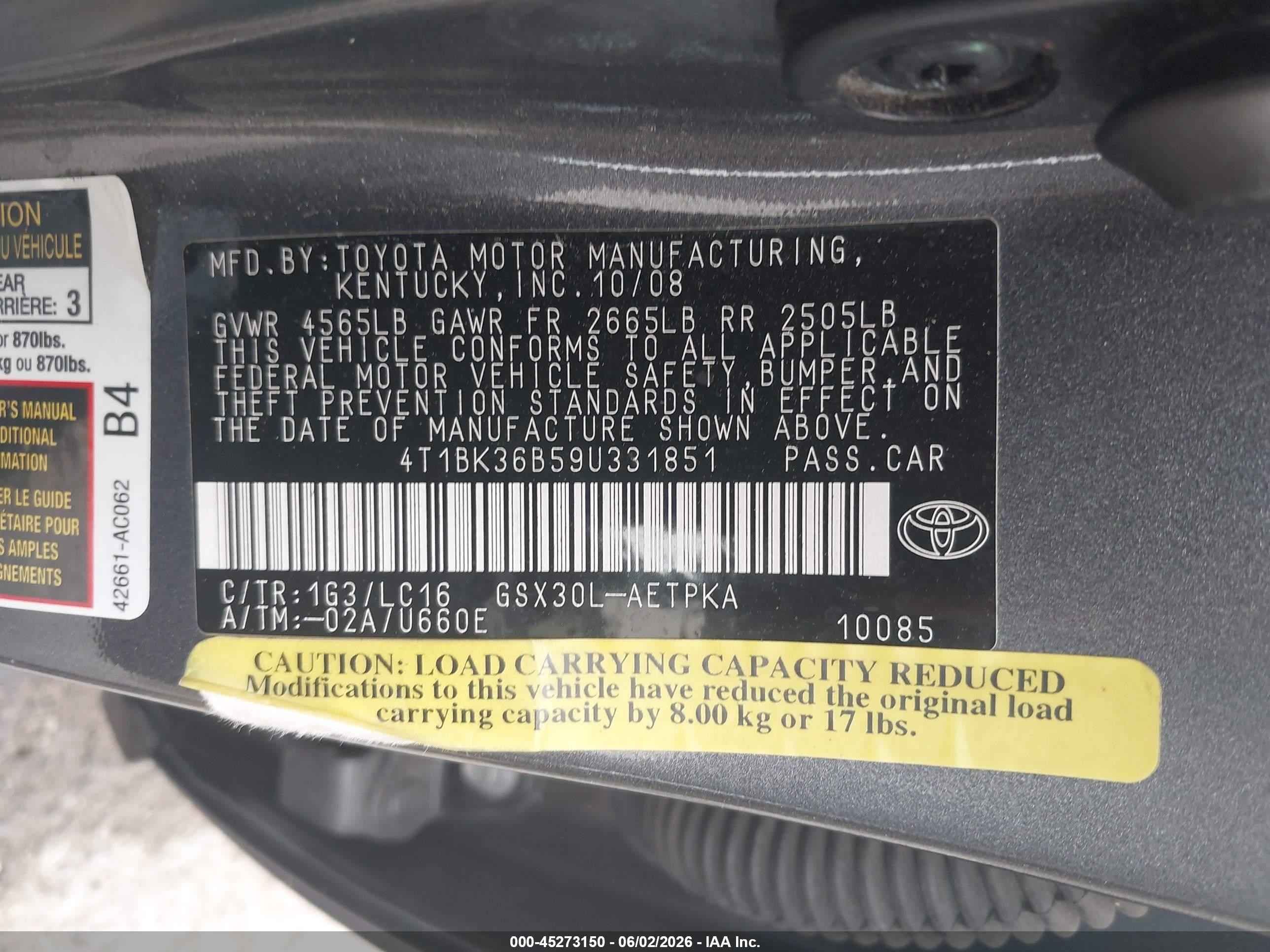 2009 Toyota Avalon Limited Gray vin: 4T1BK36B59U331851